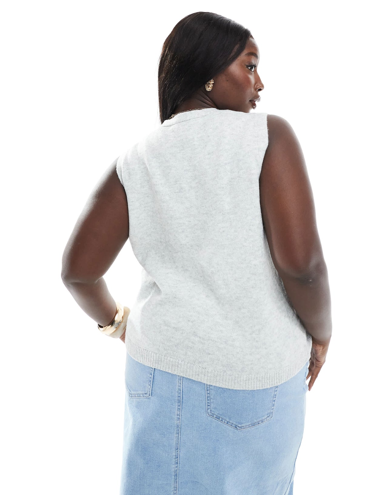 New Look Curve button down vest in light grey