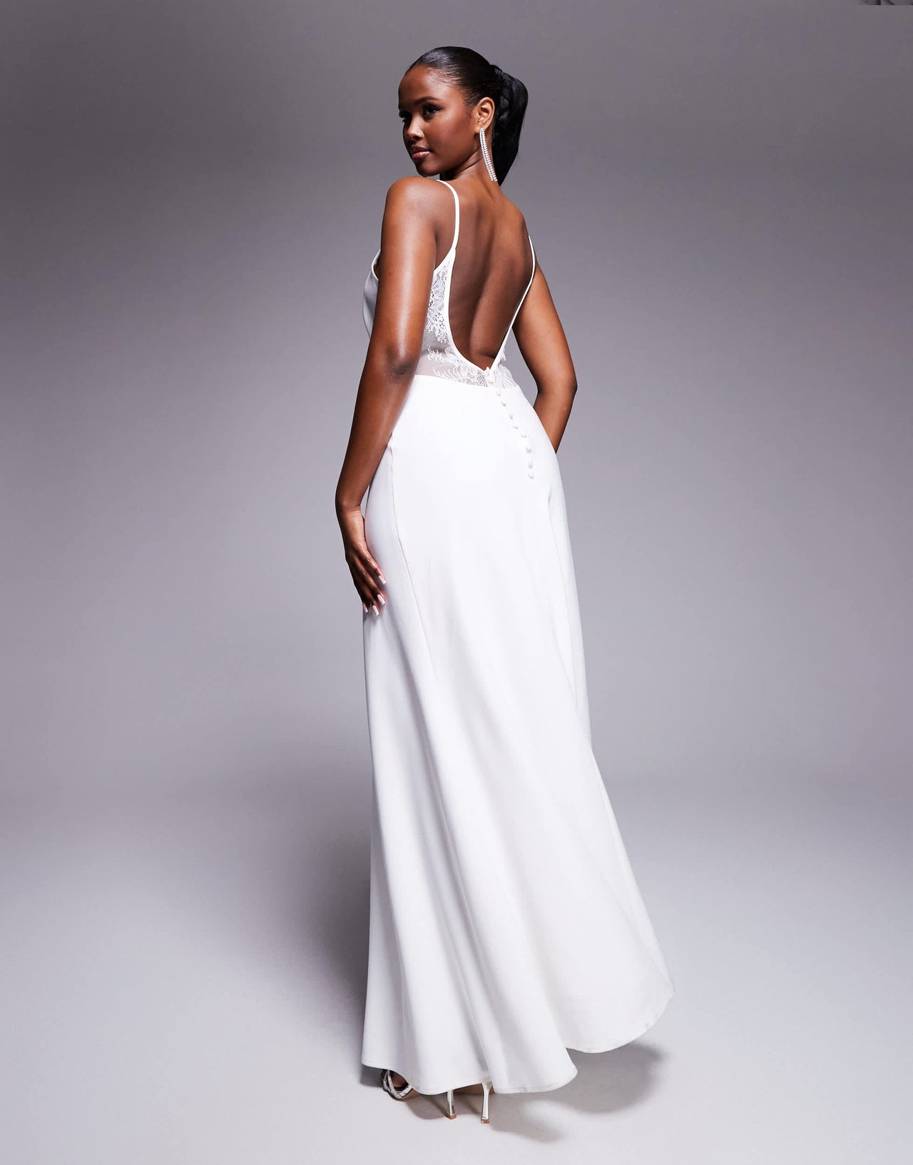 Jarlo v-neck maxi dress with lace panels in ivory