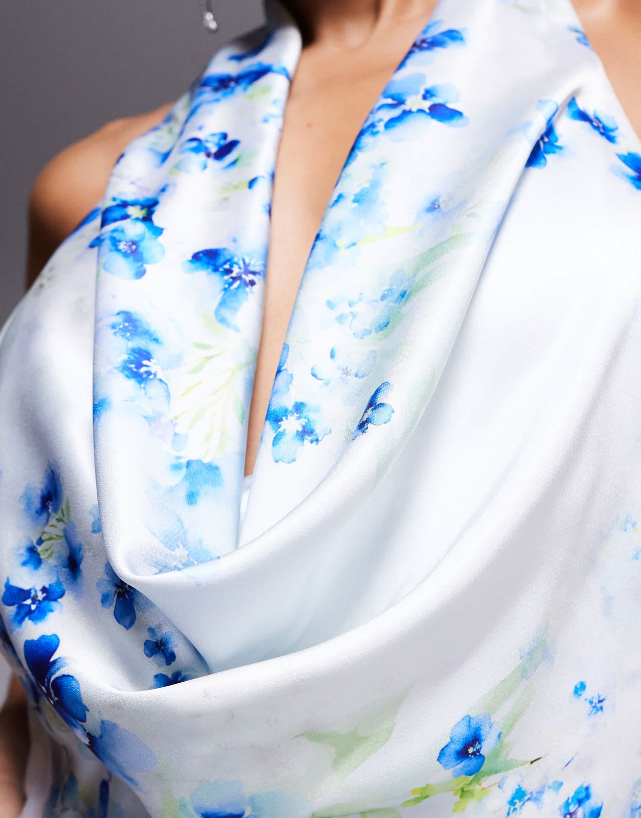 Jarlo cowl halter neck satin maxi dress in blue floral