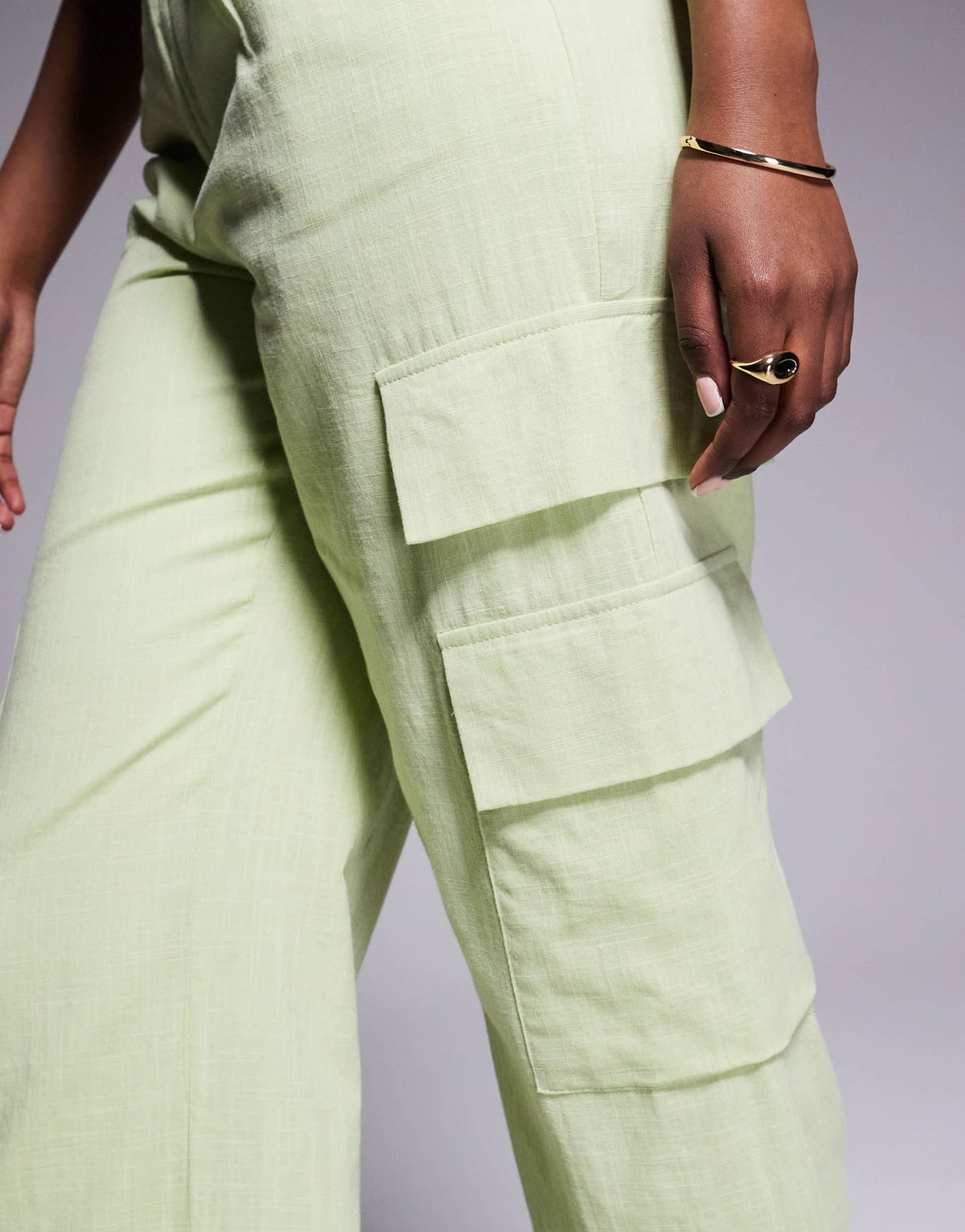 Kaiia exclusive linen look pocket detail cargo trouser co-ord in apple green