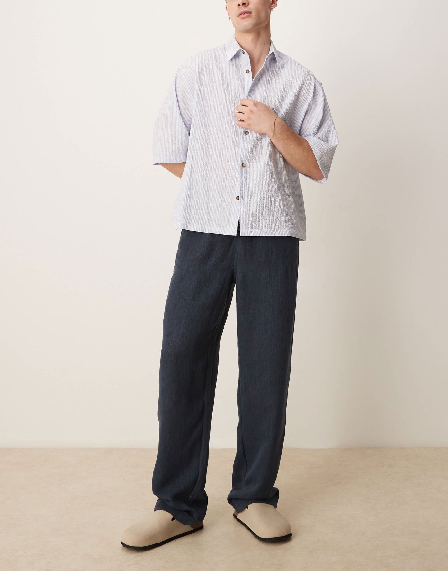 ASOS DESIGN baggy trouser with drawstring in navy