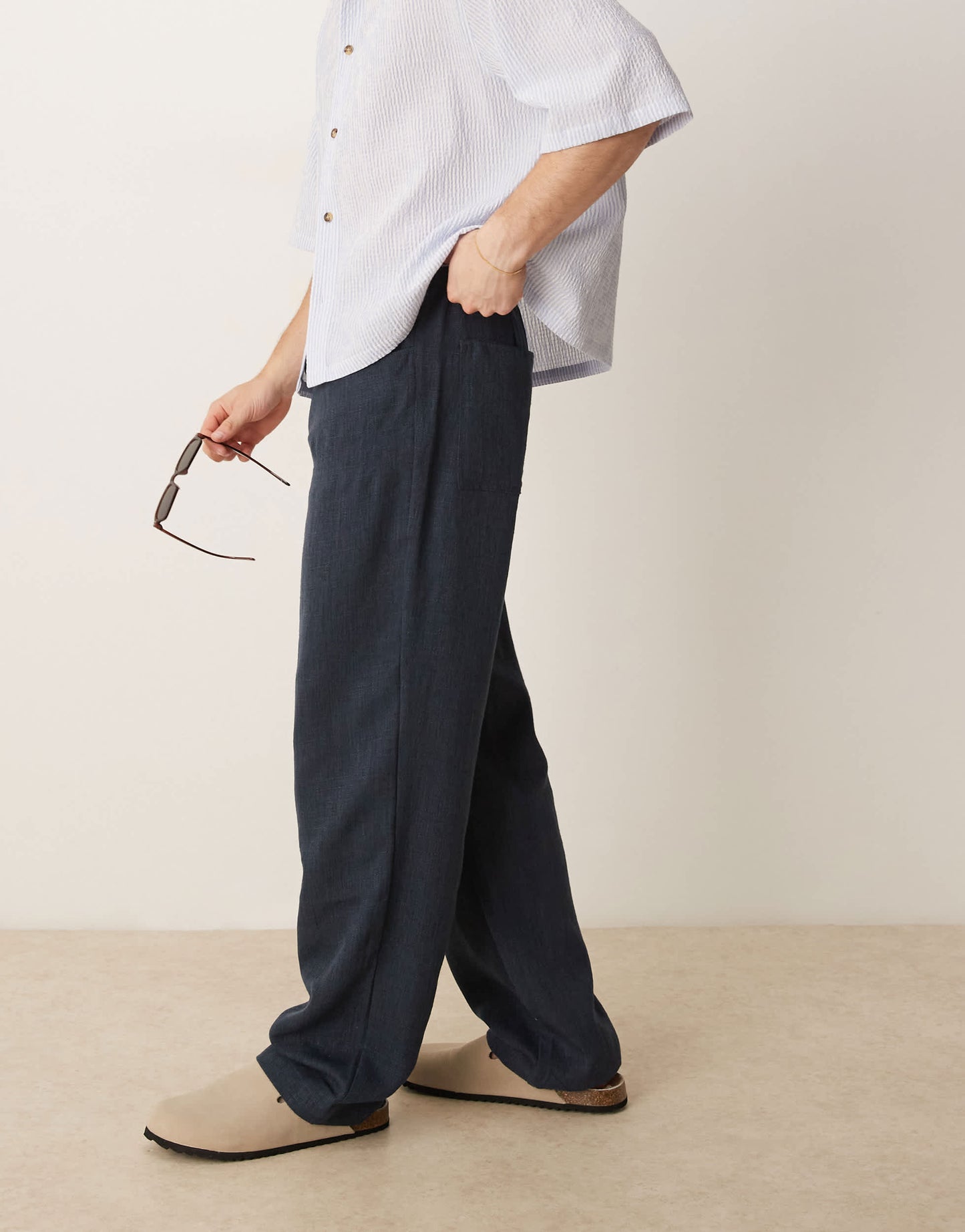ASOS DESIGN baggy trouser with drawstring in navy