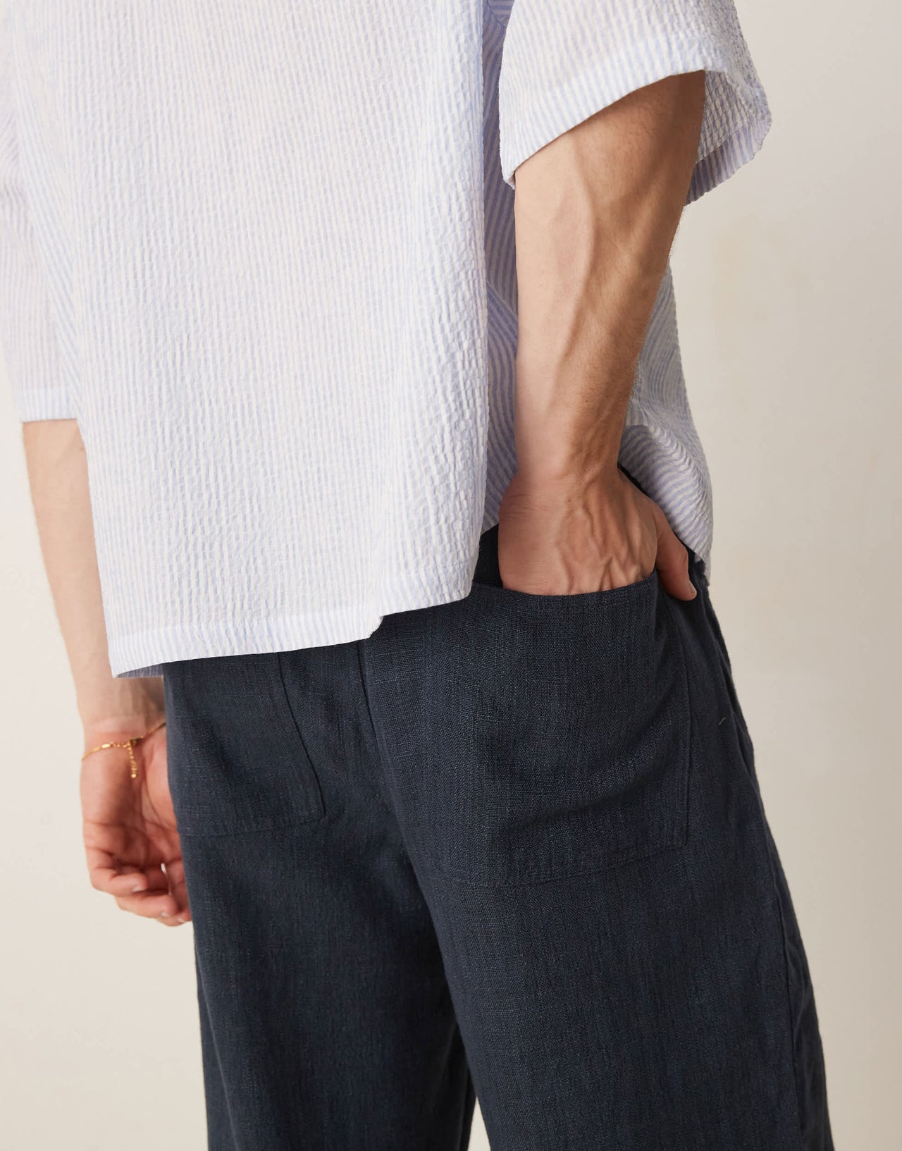 ASOS DESIGN baggy trouser with drawstring in navy