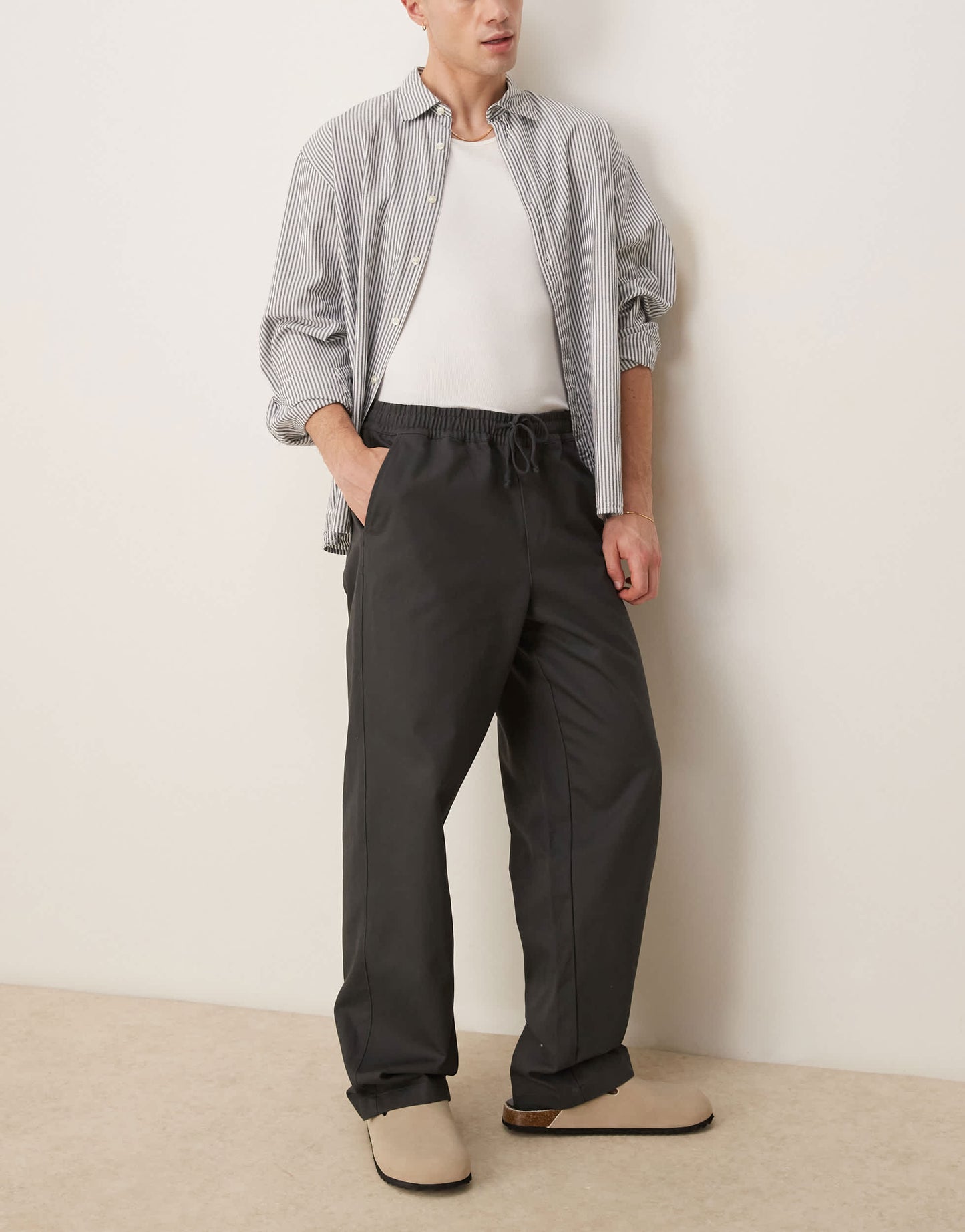 ASOS DESIGN baggy pull on trouser in charcoal grey