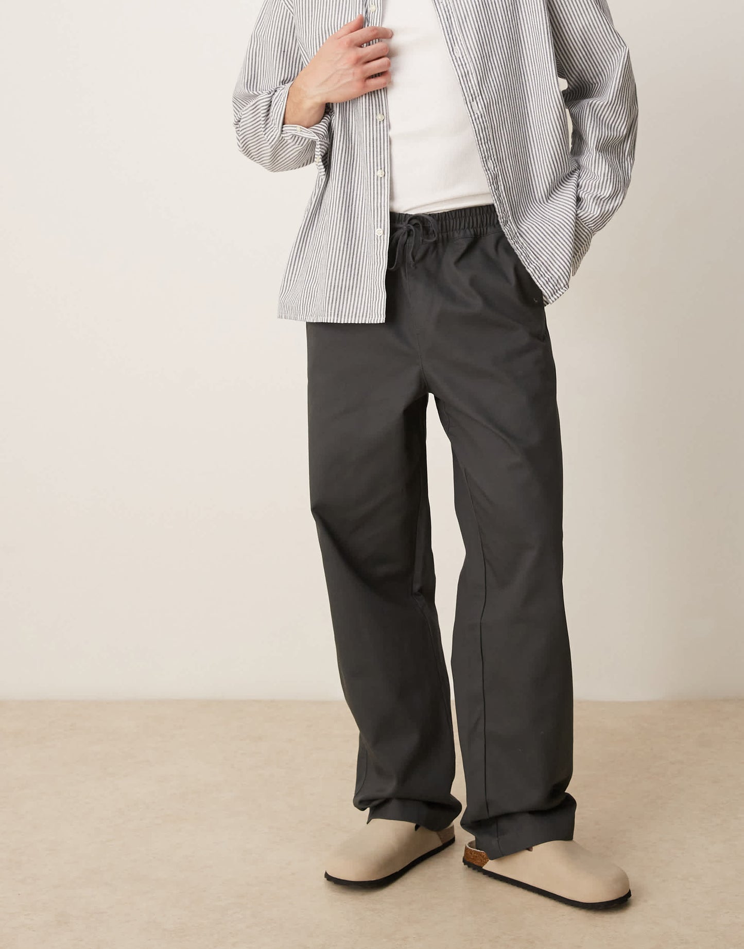 ASOS DESIGN baggy pull on trouser in charcoal grey