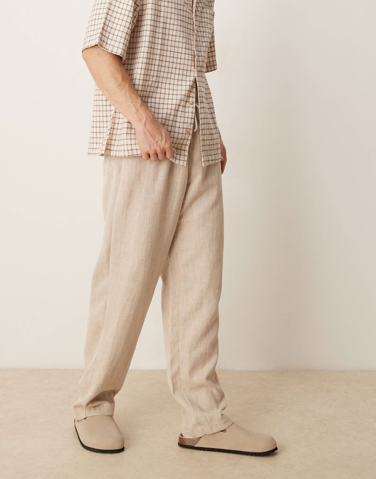 ASOS DESIGN baggy trouser with drawstring in natural