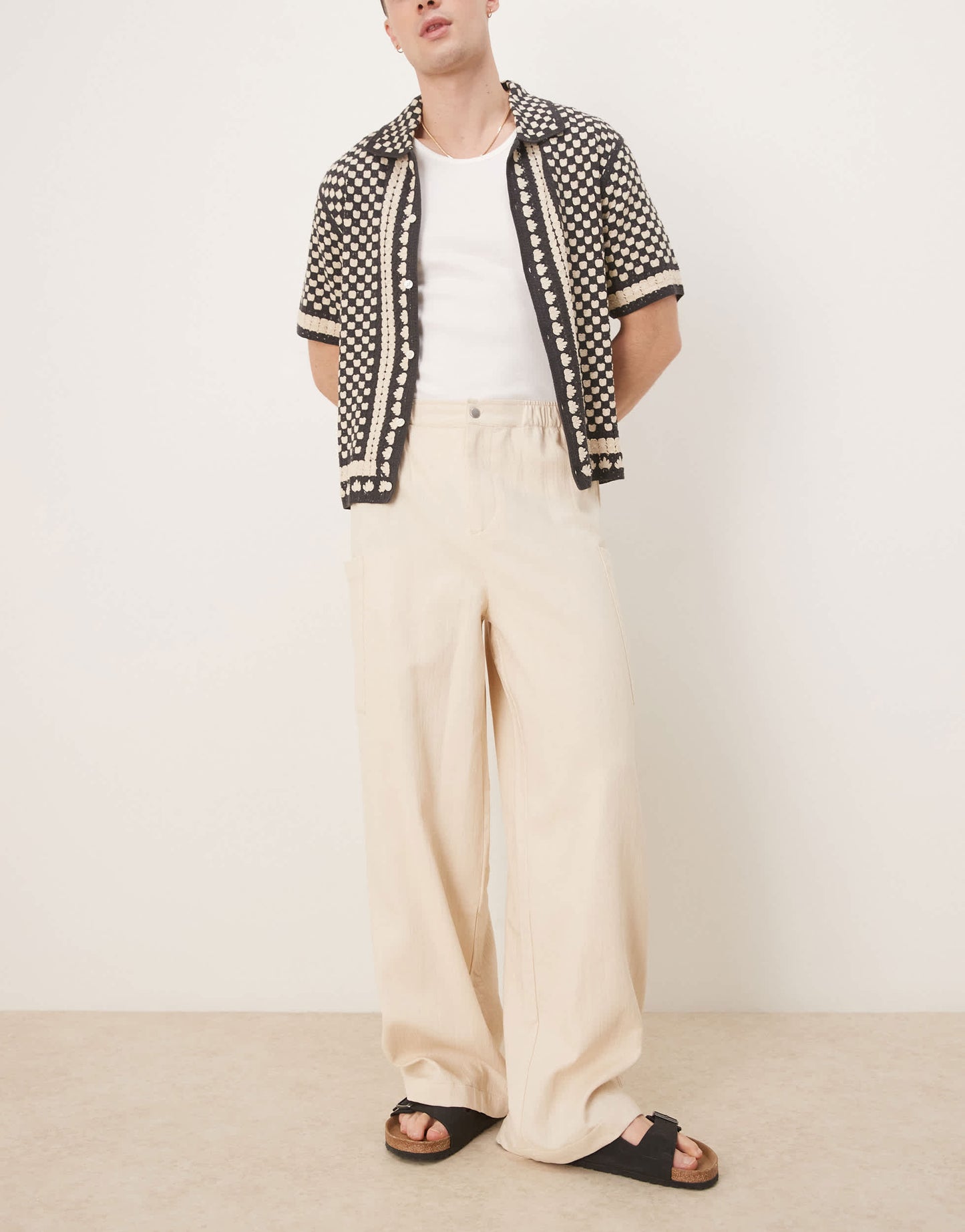 ASOS DESIGN oversized baggy linen look trouser in ecru
