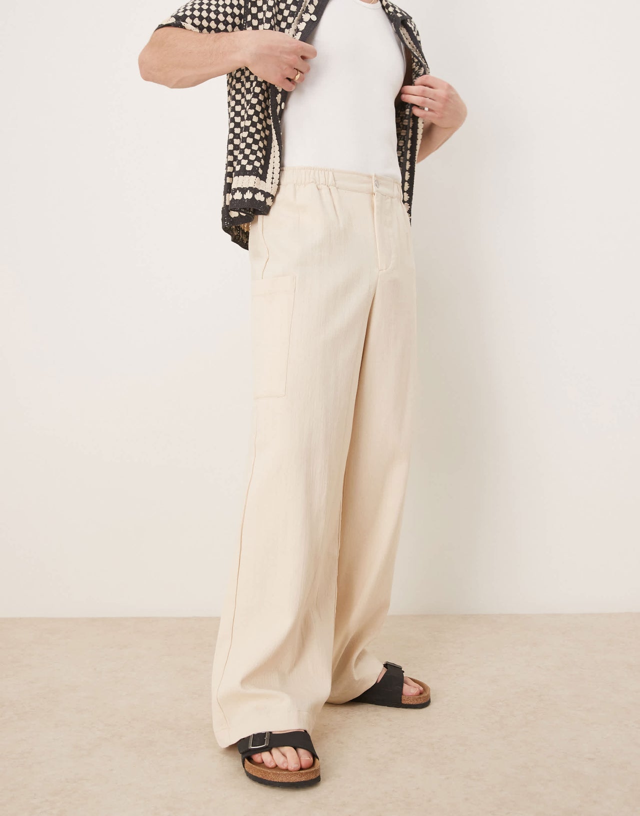 ASOS DESIGN oversized baggy linen look trouser in ecru