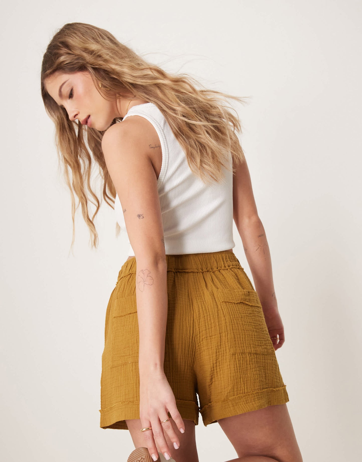 ASOS DESIGN cheesecloth pull on shorts with raw edge detail co-ord in olive