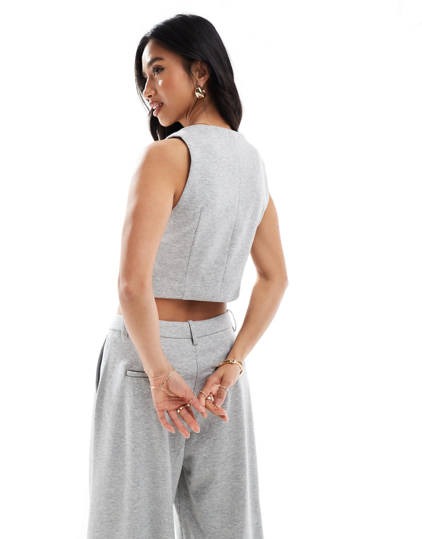 Vero Moda Petite jersey waistcoat co-ord in light grey melange