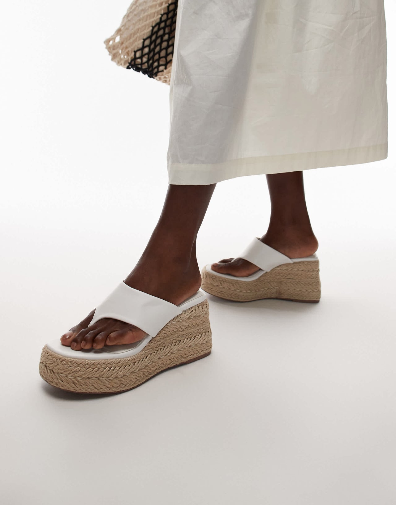 Topshop Heidi toe thong espadrille wedge in white
