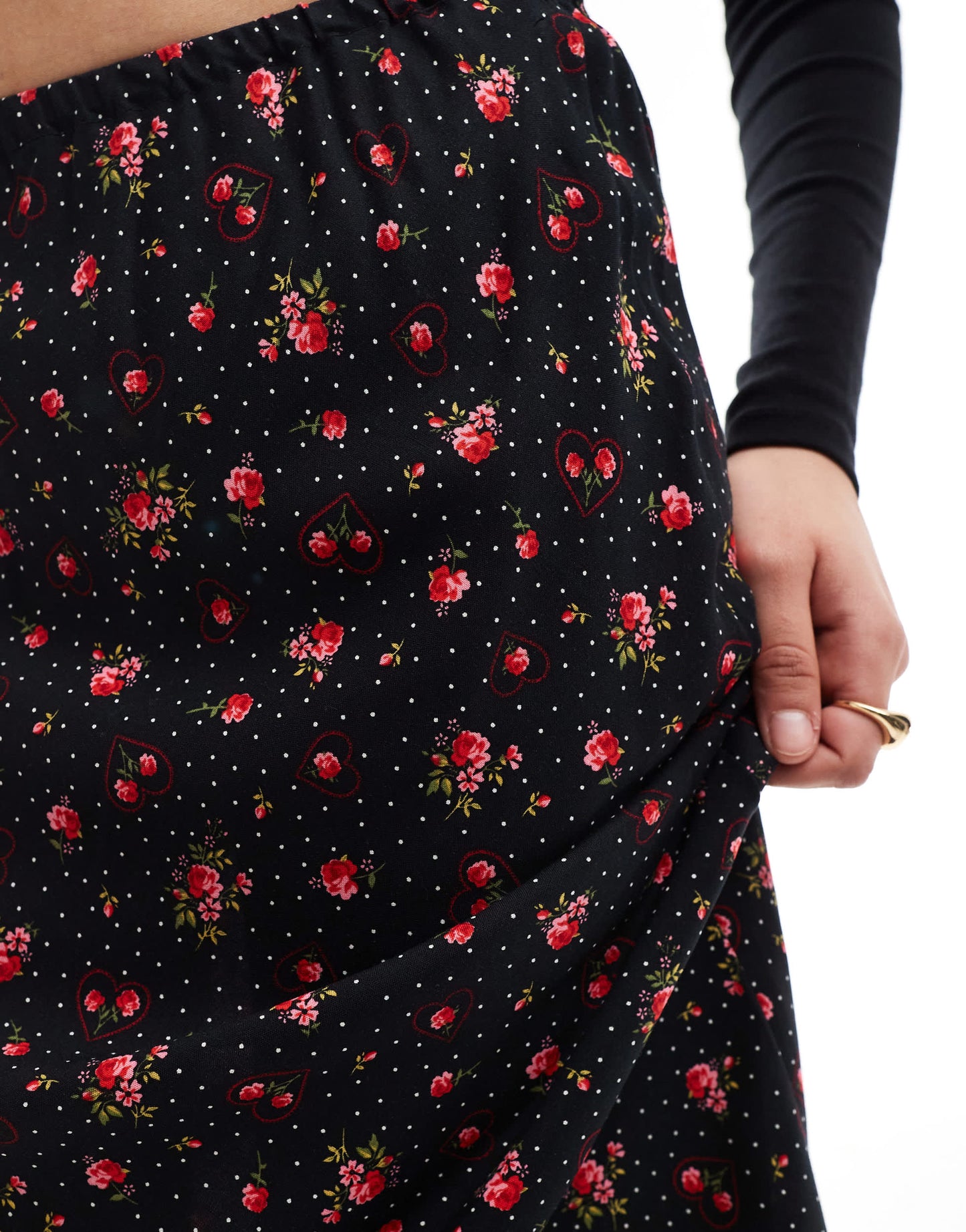 Miss Selfridge spun bias maxi skirt in black heart print
