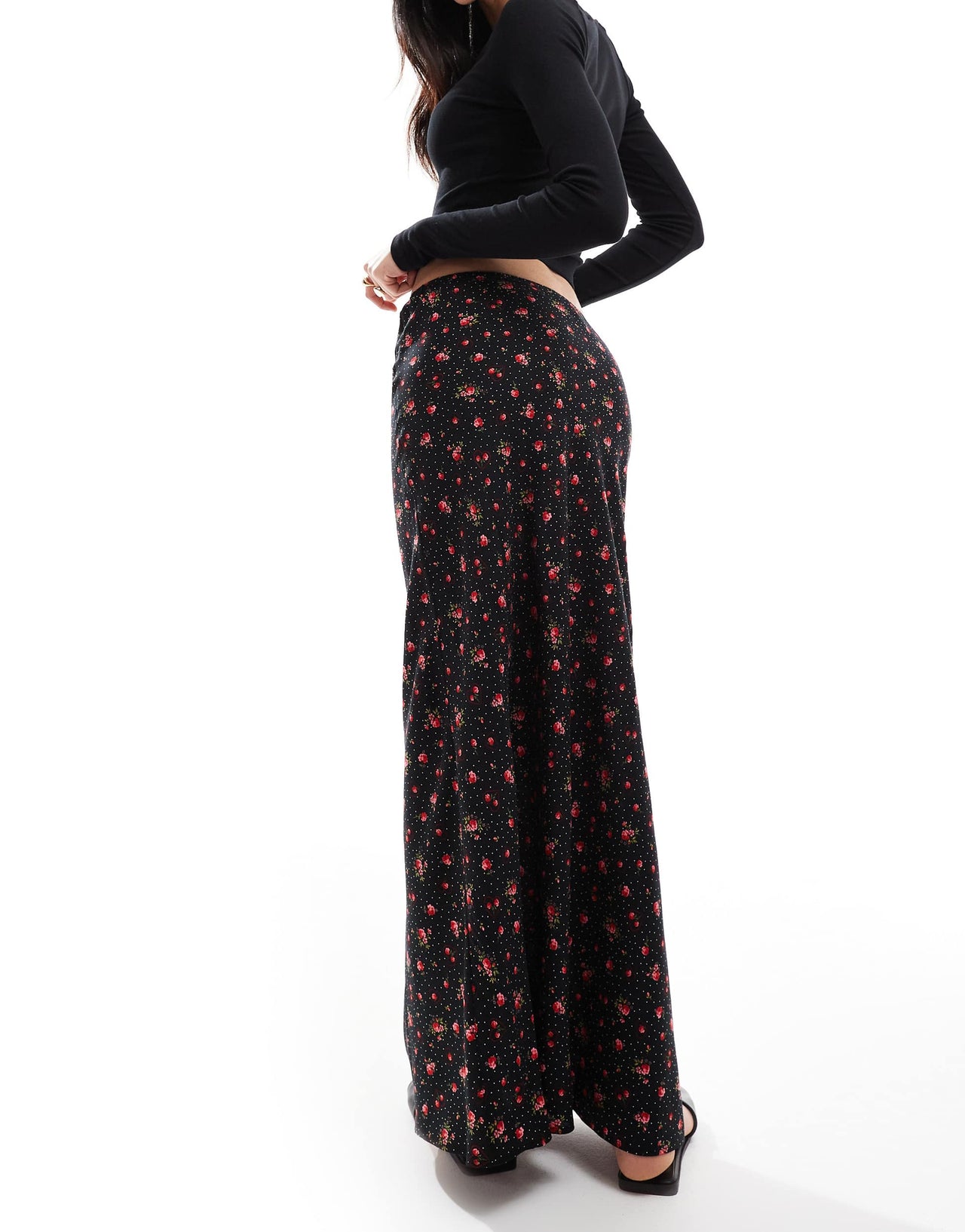 Miss Selfridge spun bias maxi skirt in black heart print