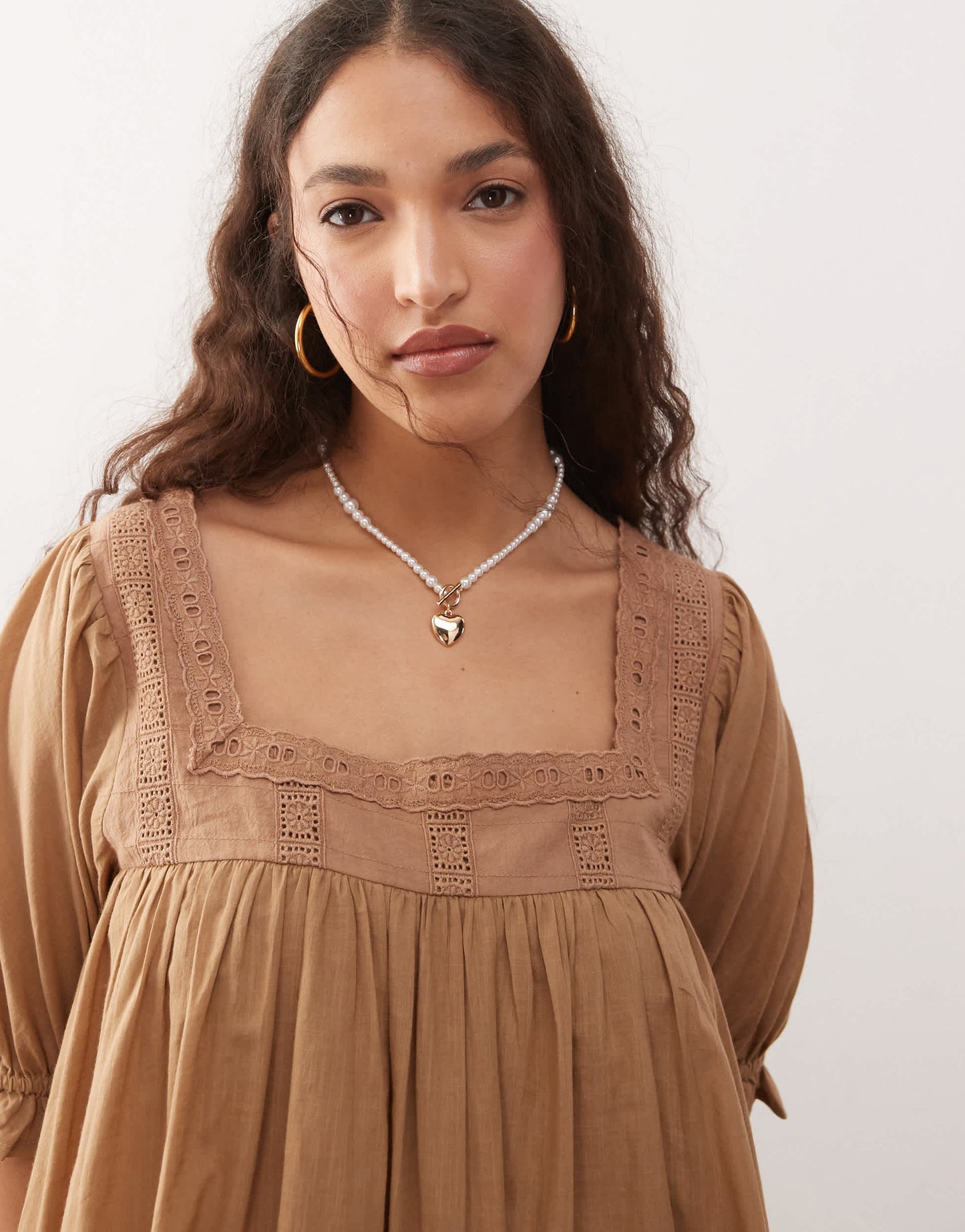 Miss Selfridge voile smock dress in mocha