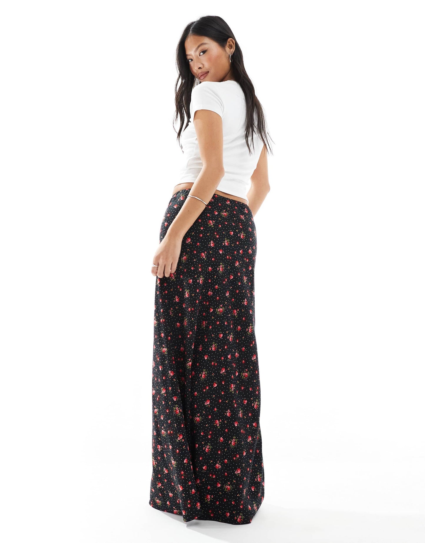 Miss Selfridge Petite spun maxi skirt in black heart print