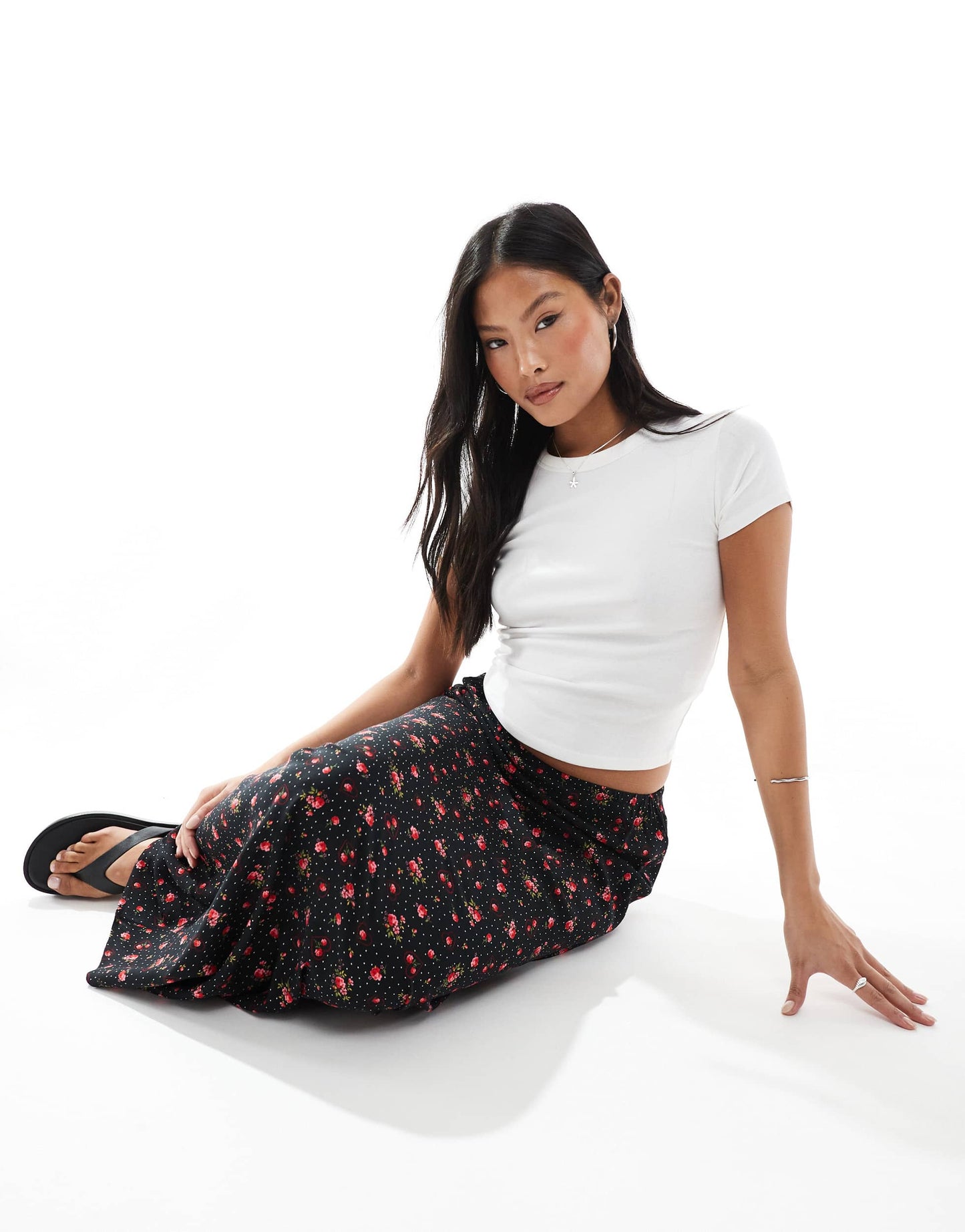 Miss Selfridge Petite spun maxi skirt in black heart print