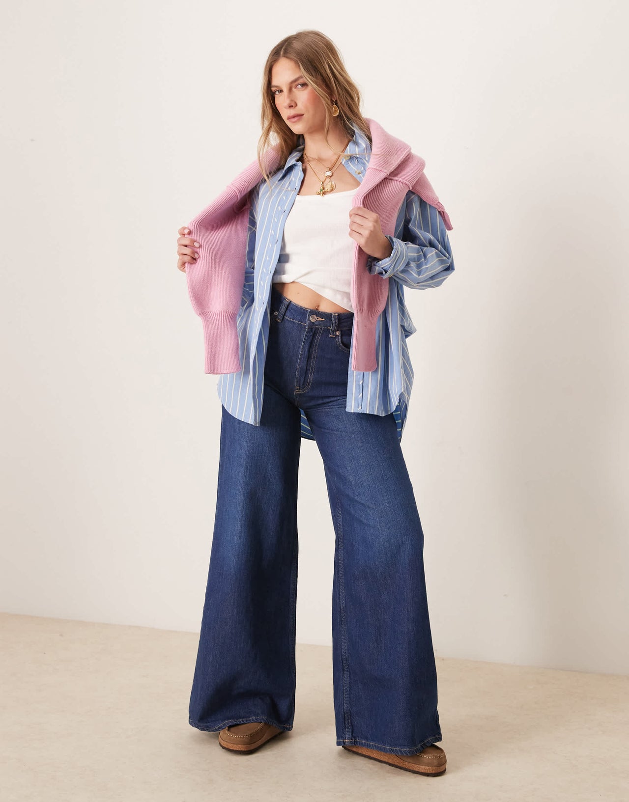 Free People striped varsity oversized shirt in blue
