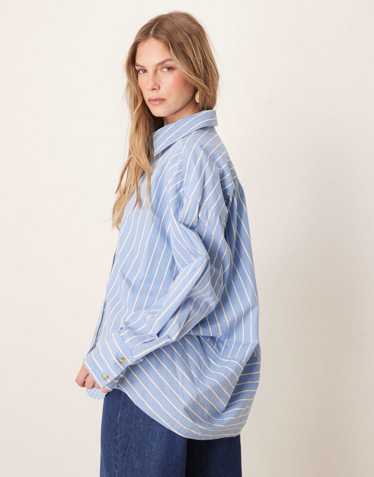 Free People striped varsity oversized shirt in blue