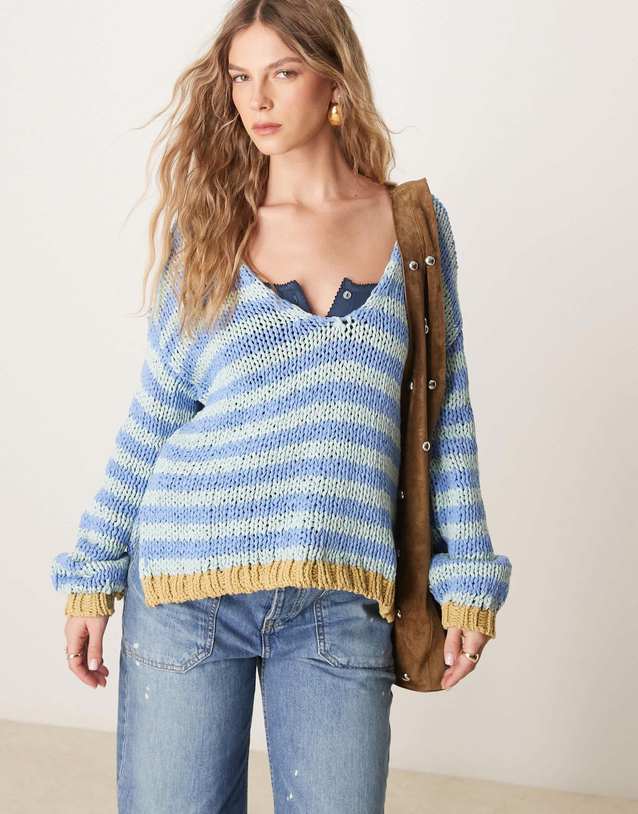 Free People portland striped pullover in blue lake