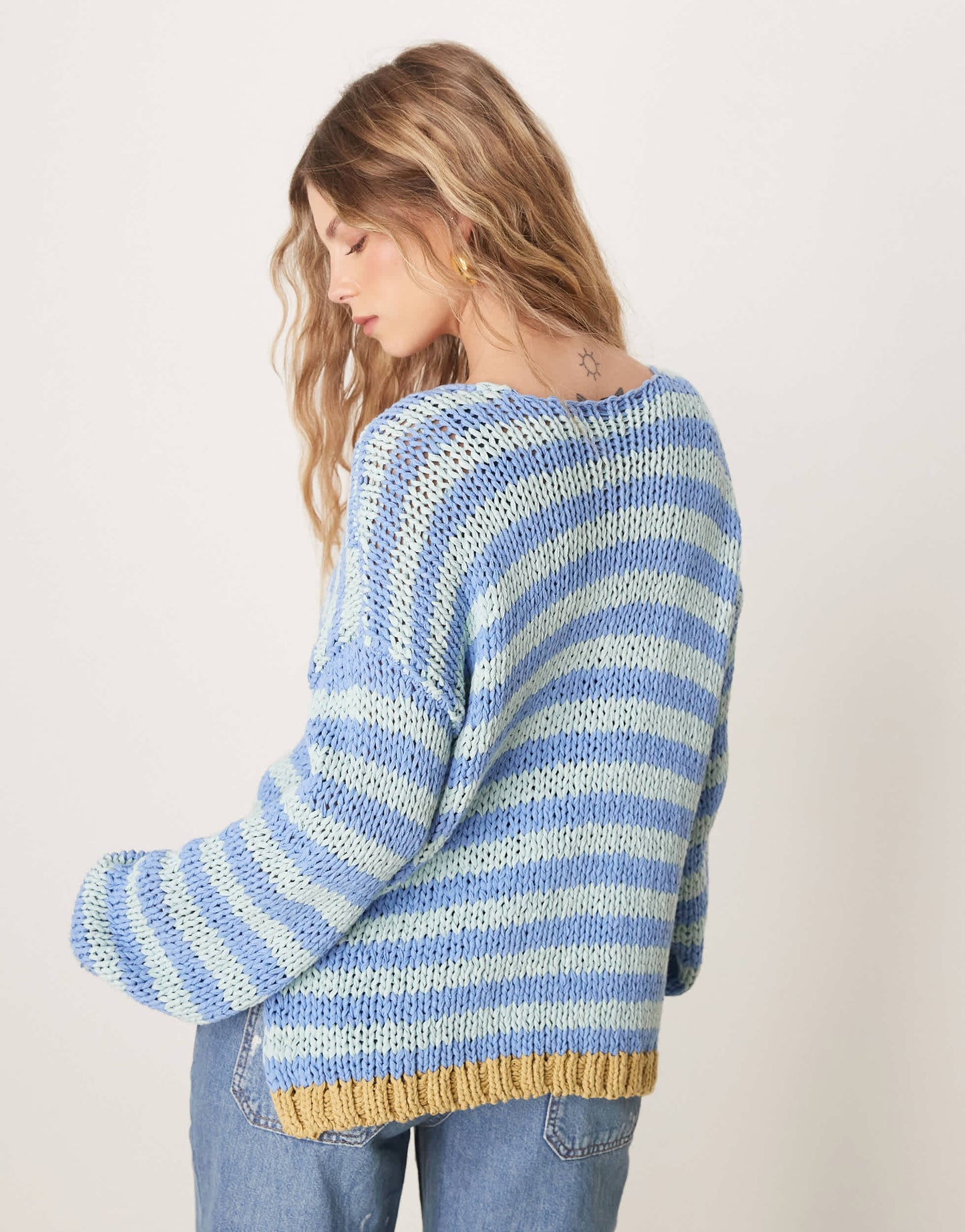 Free People portland striped pullover in blue lake