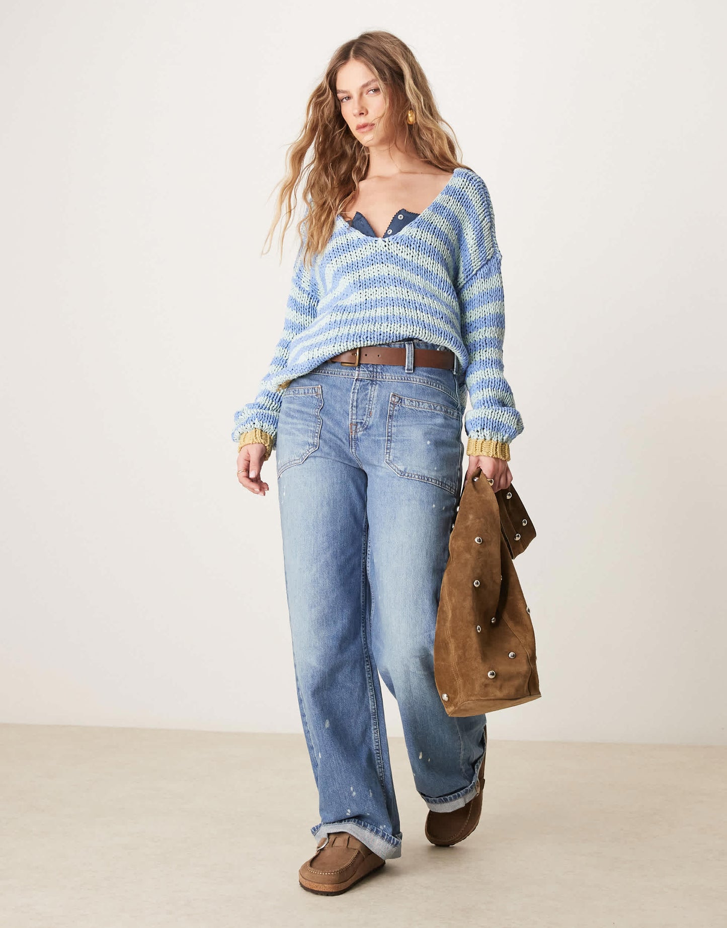 Free People portland striped pullover in blue lake