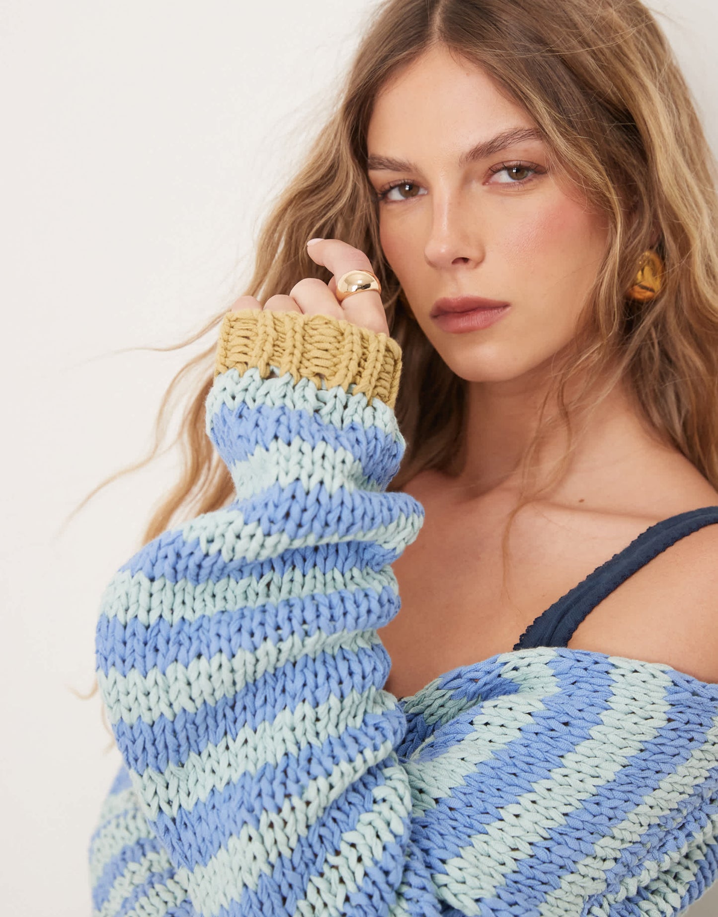 Free People portland striped pullover in blue lake