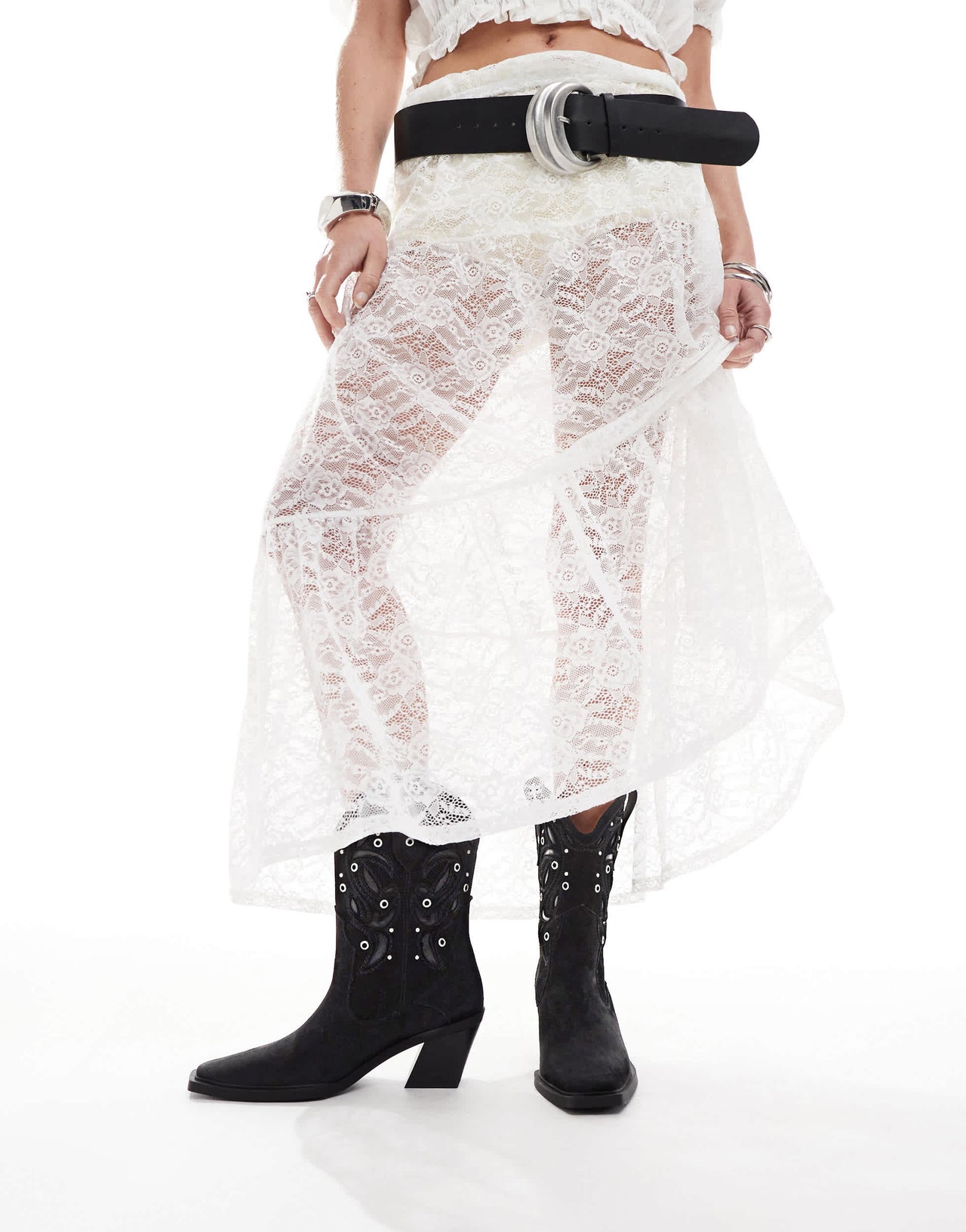 ASOS DESIGN Roan western heeled boots with stones in black