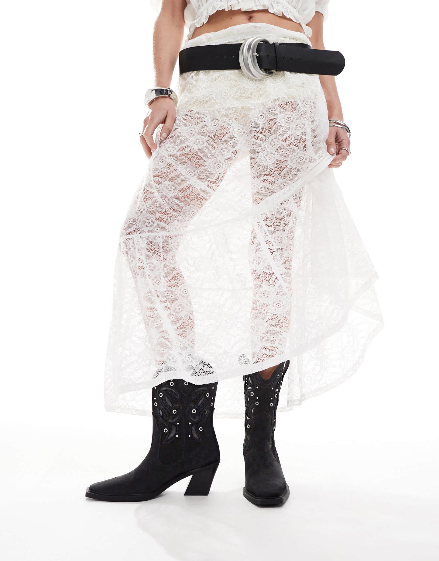 ASOS DESIGN Roan western heeled boots with stones in black