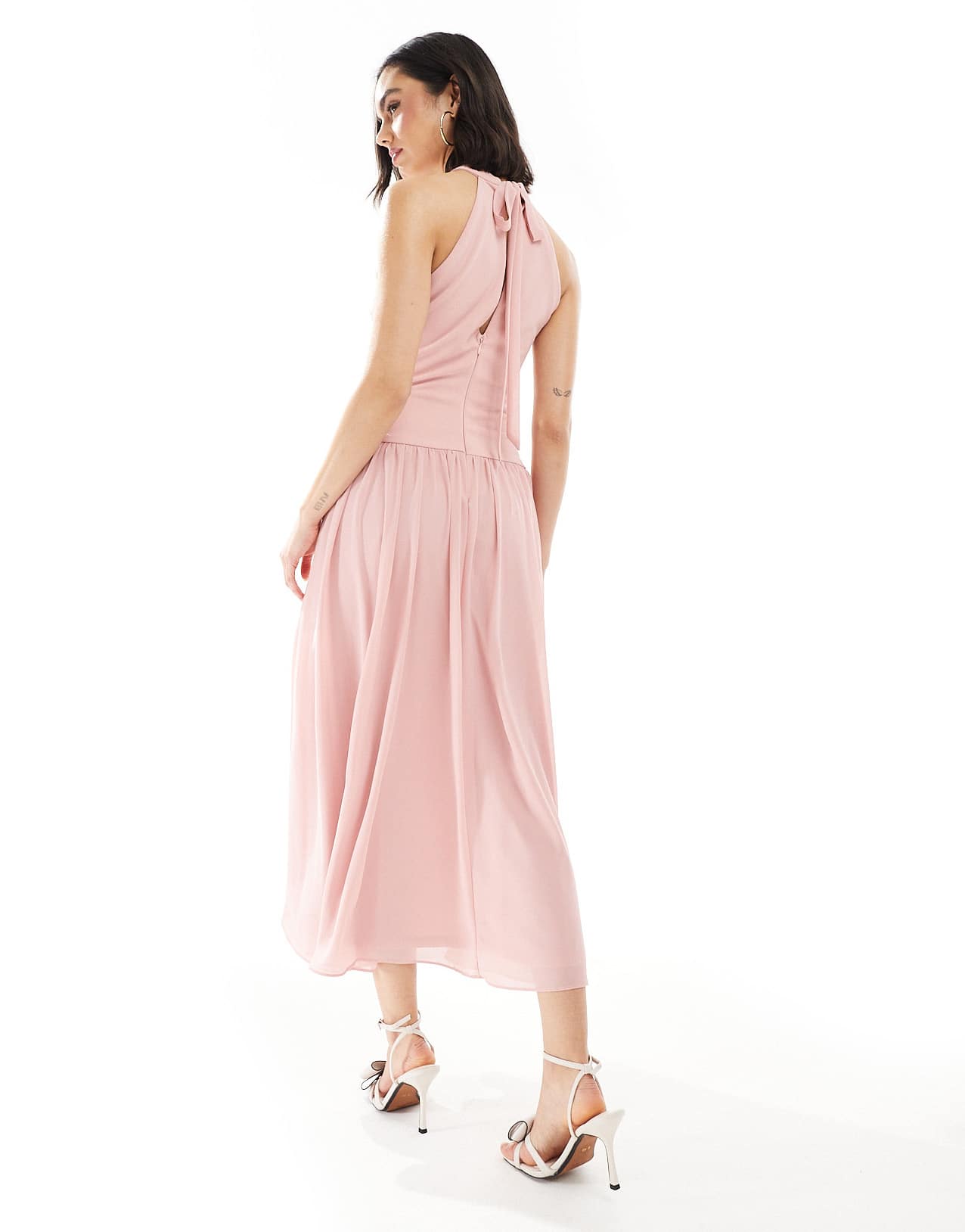 TFNC Bridesmaid high neck maxi dress with full skirt in dusky pink