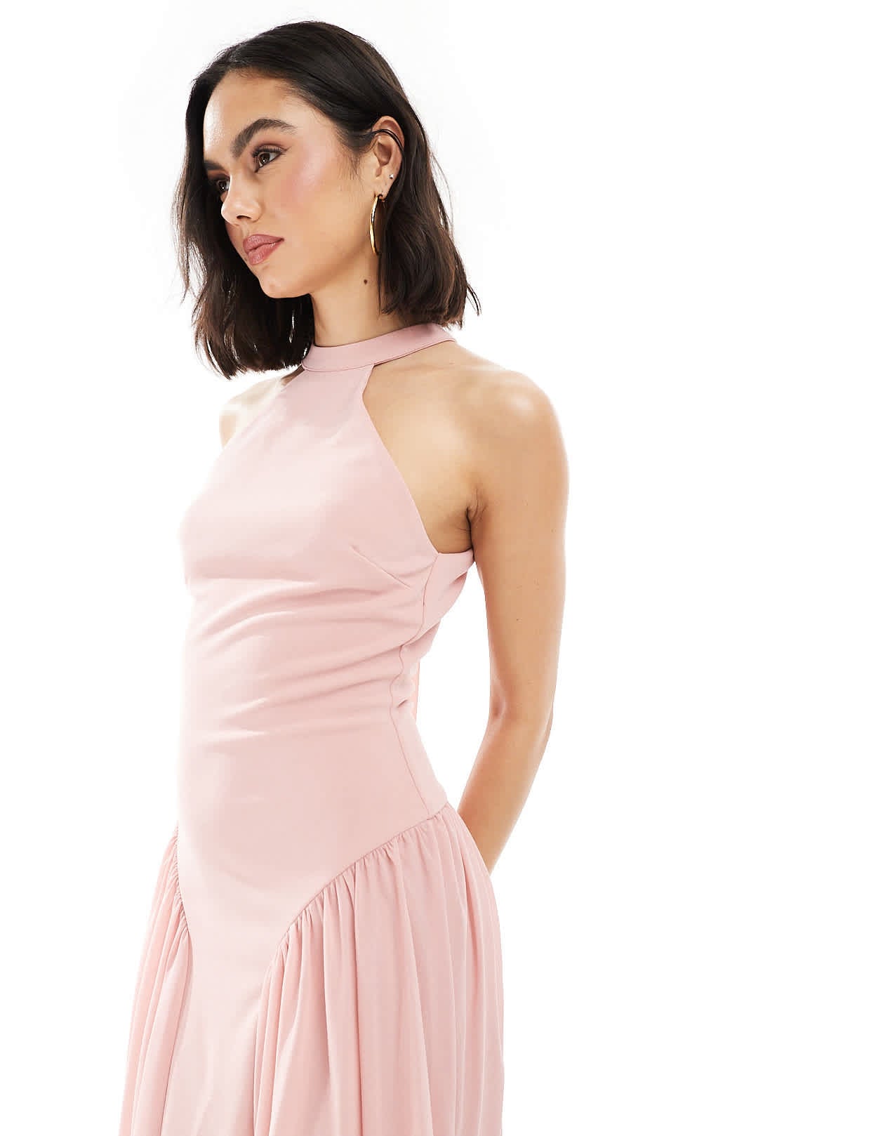 TFNC Bridesmaid high neck maxi dress with full skirt in dusky pink