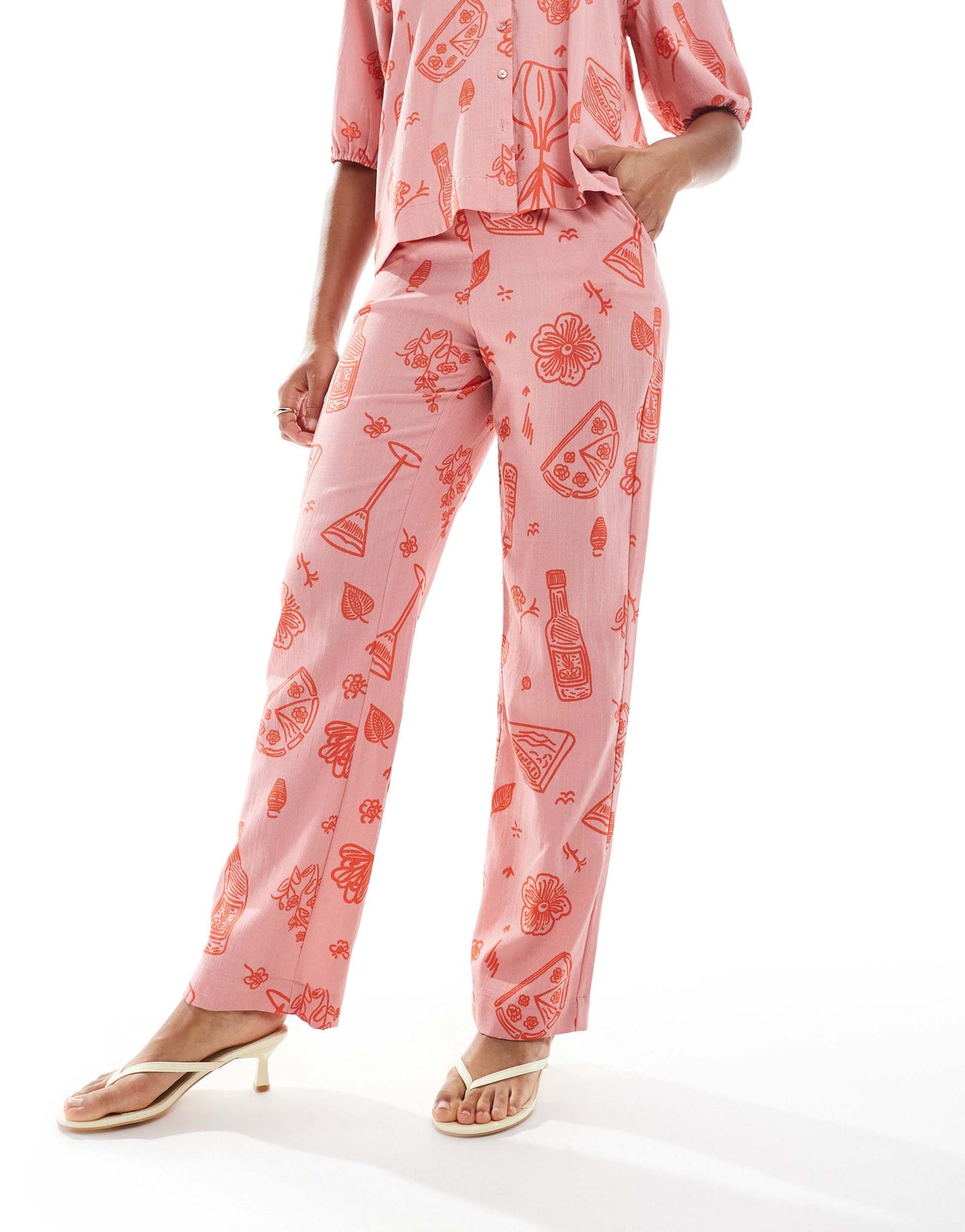 Object wide high waisted trouser co-ord in rose pink sketch print