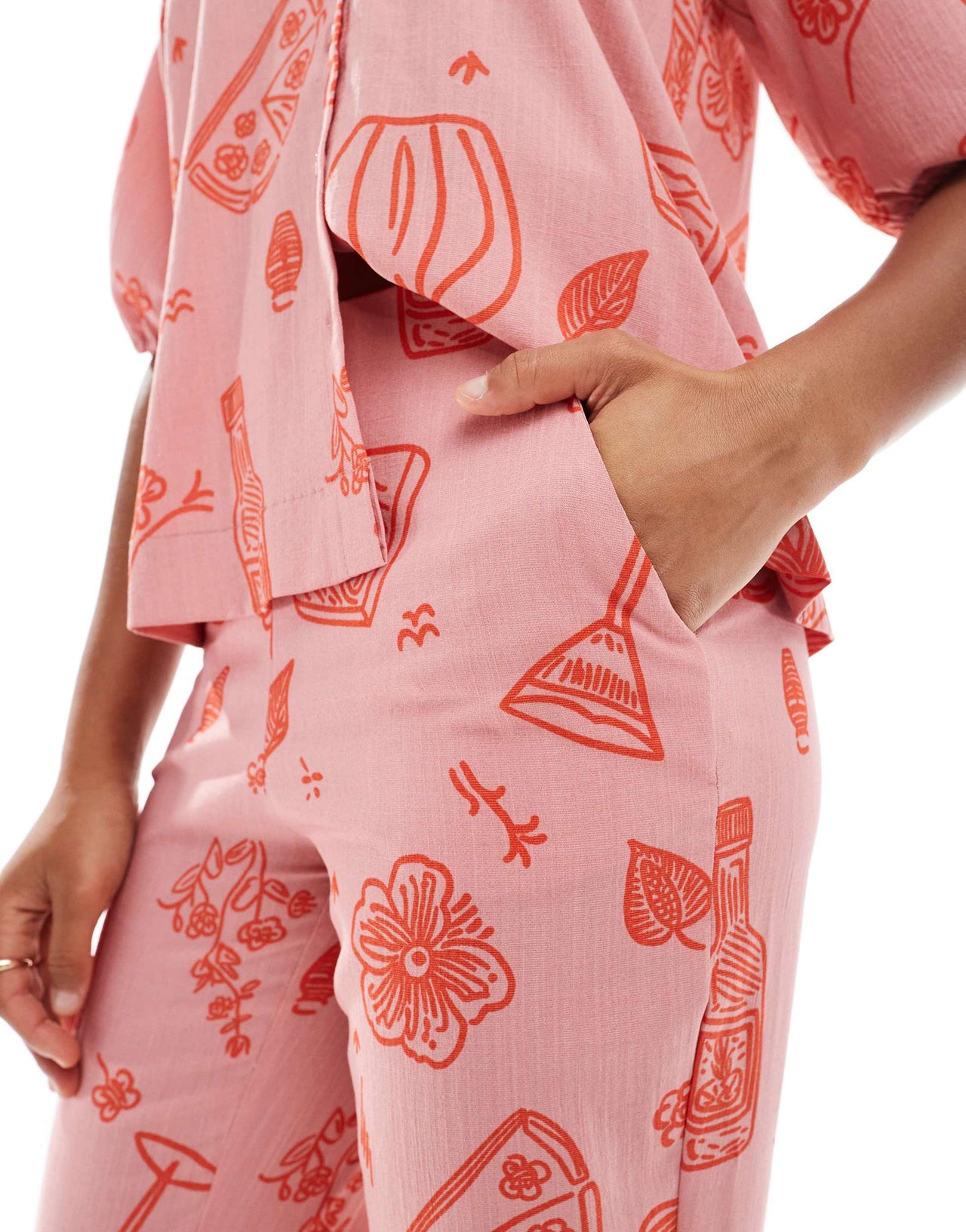 Object wide high waisted trouser co-ord in rose pink sketch print