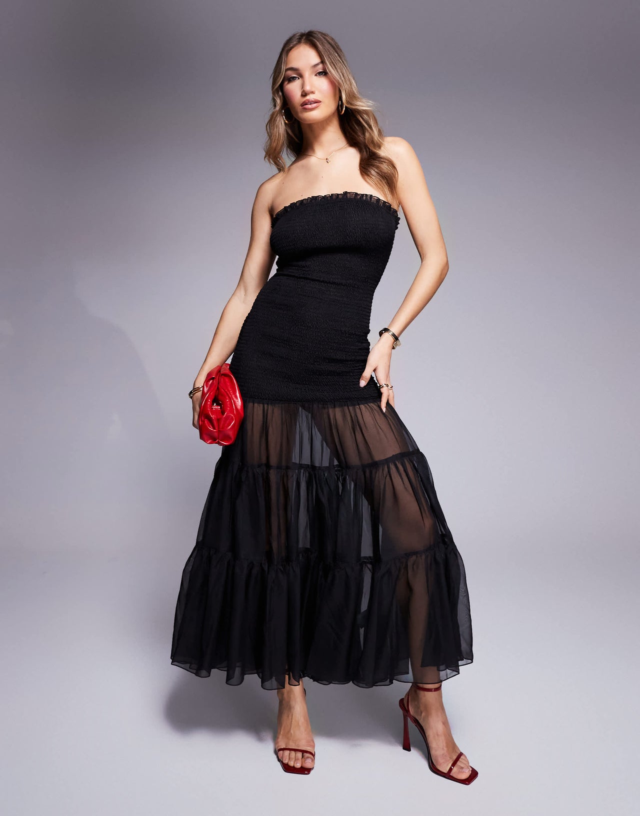 Bardot strapless maxi dress in black