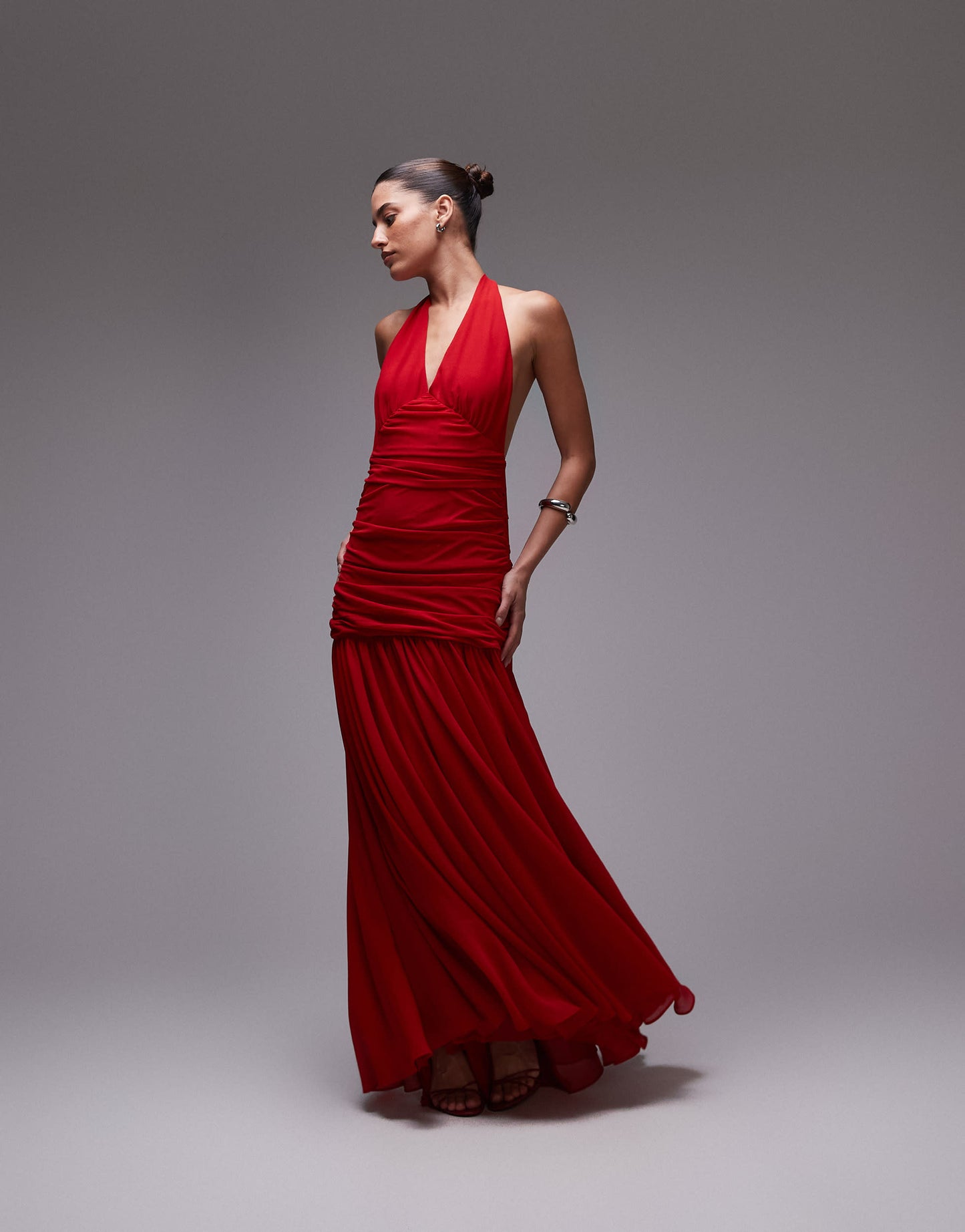 Bardot halter neck maxi dress in red