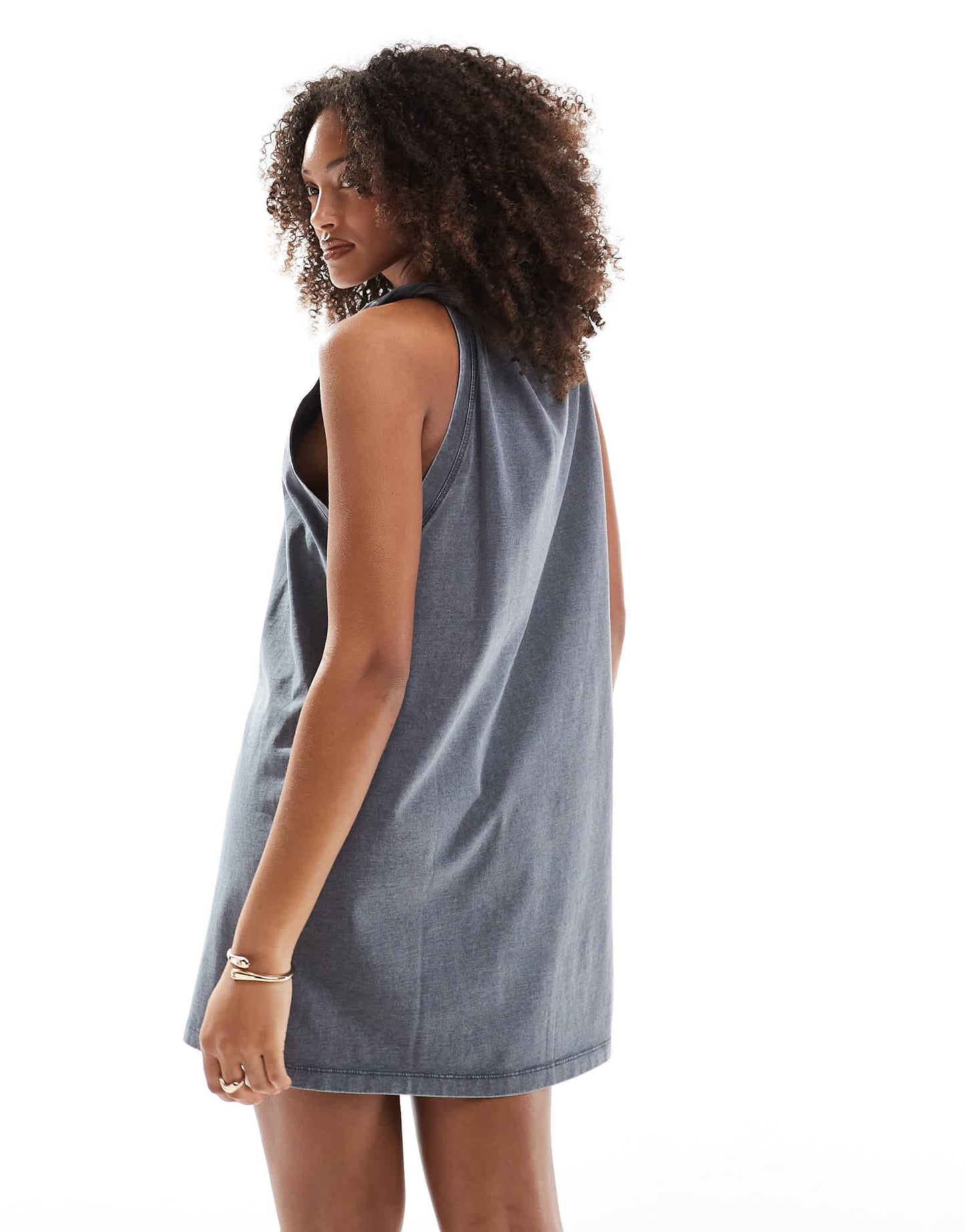 ASOS DESIGN sleeveless twist shoulder column mini dress in washed grey