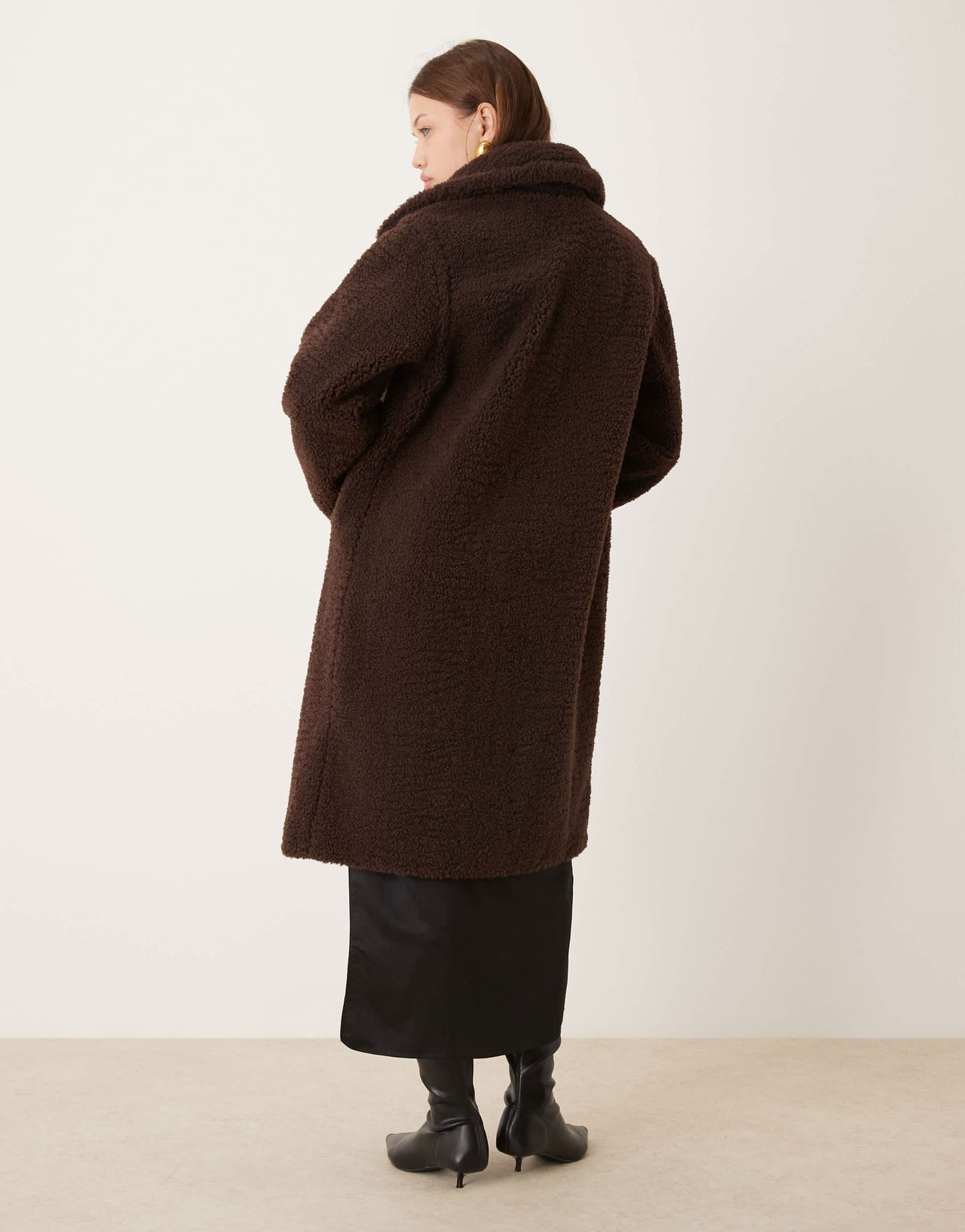 New Look borg long coat in chocolate