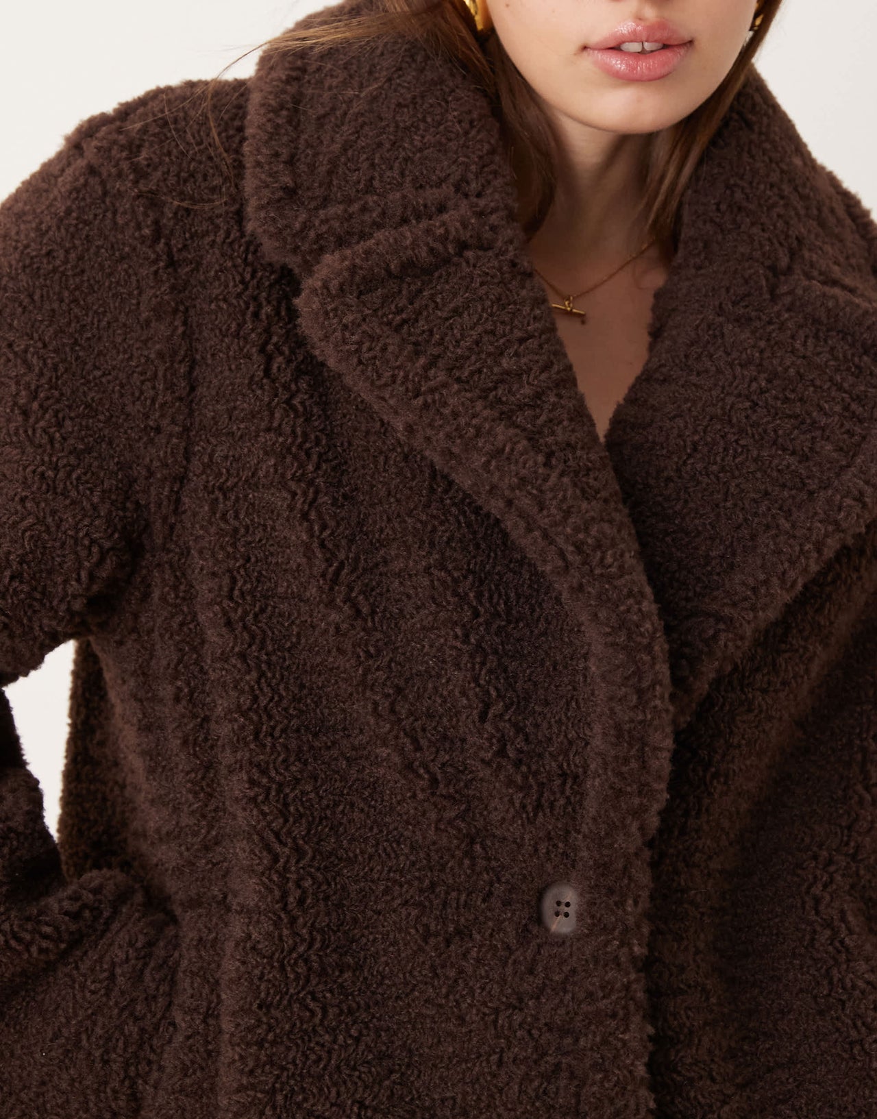 New Look borg long coat in chocolate