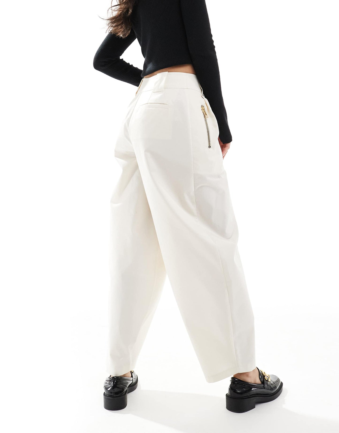 ASOS DESIGN arch leg zip detail trousers in off white