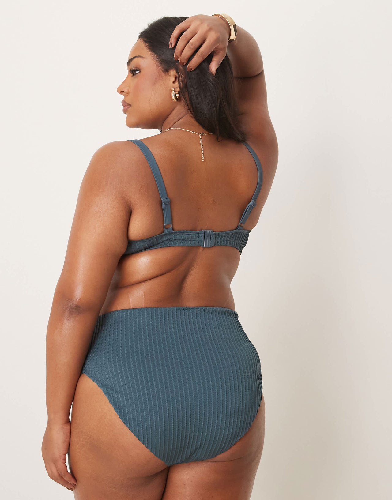 ASOS DESIGN Curve Riddy rib high leg high waist bikini bottom in slate blue