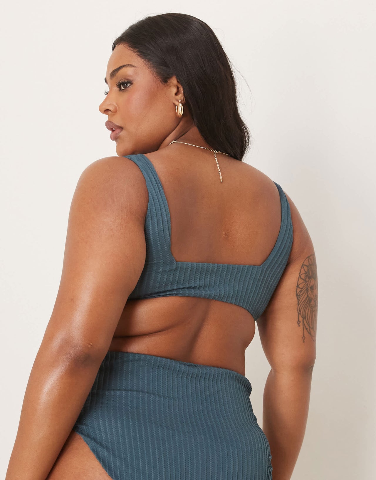 ASOS DESIGN Curve Riddy rib crop bikini top in slate blue