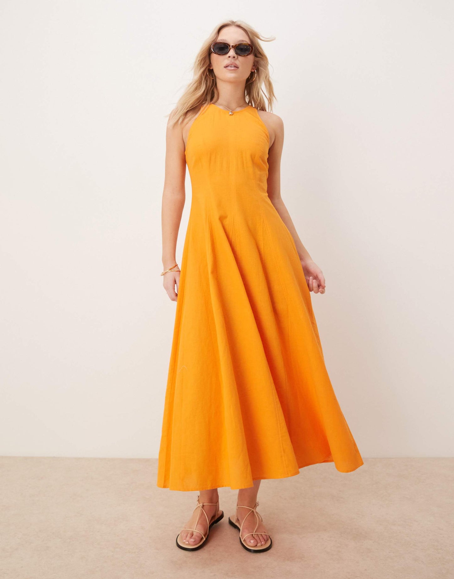 ASOS DESIGN seamed midi sundress in orange