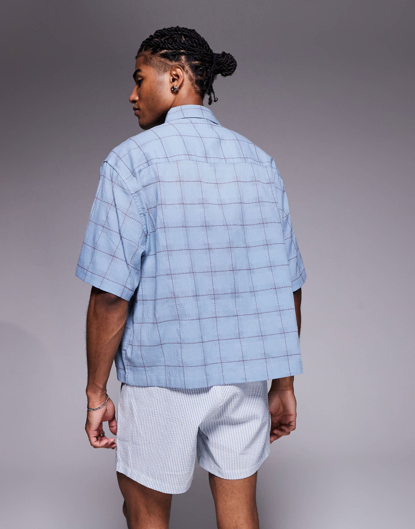 ASOS DESIGN boxy revere shirt with check in blue