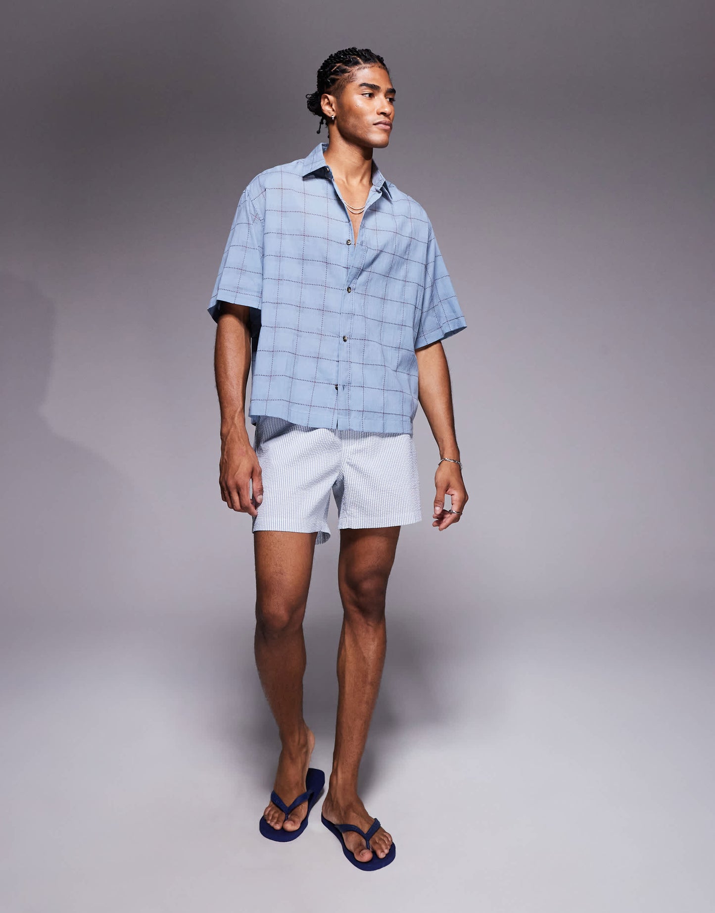 ASOS DESIGN boxy revere shirt with check in blue