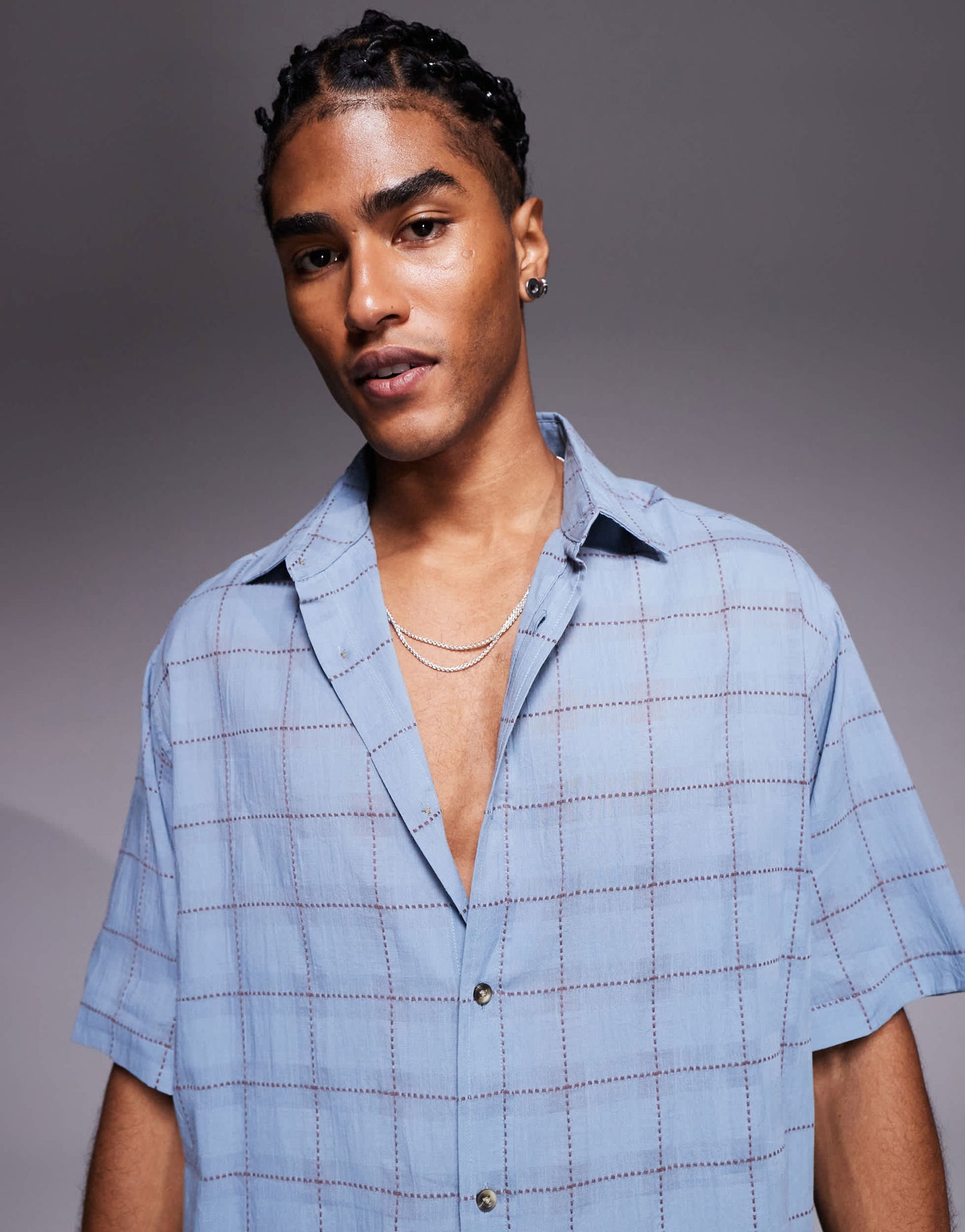 ASOS DESIGN boxy revere shirt with check in blue