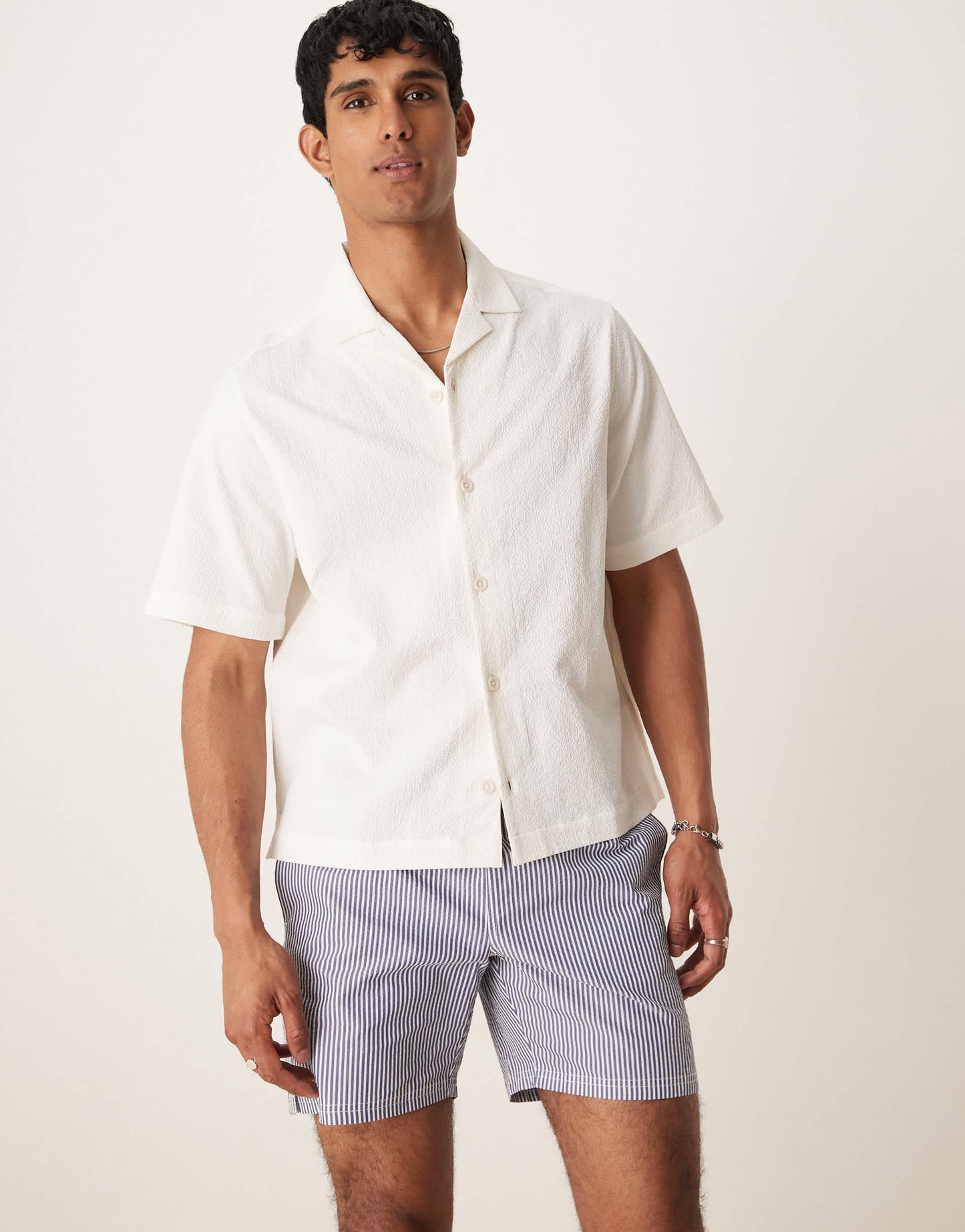 ASOS DESIGN boxy revere seersucker shirt in white