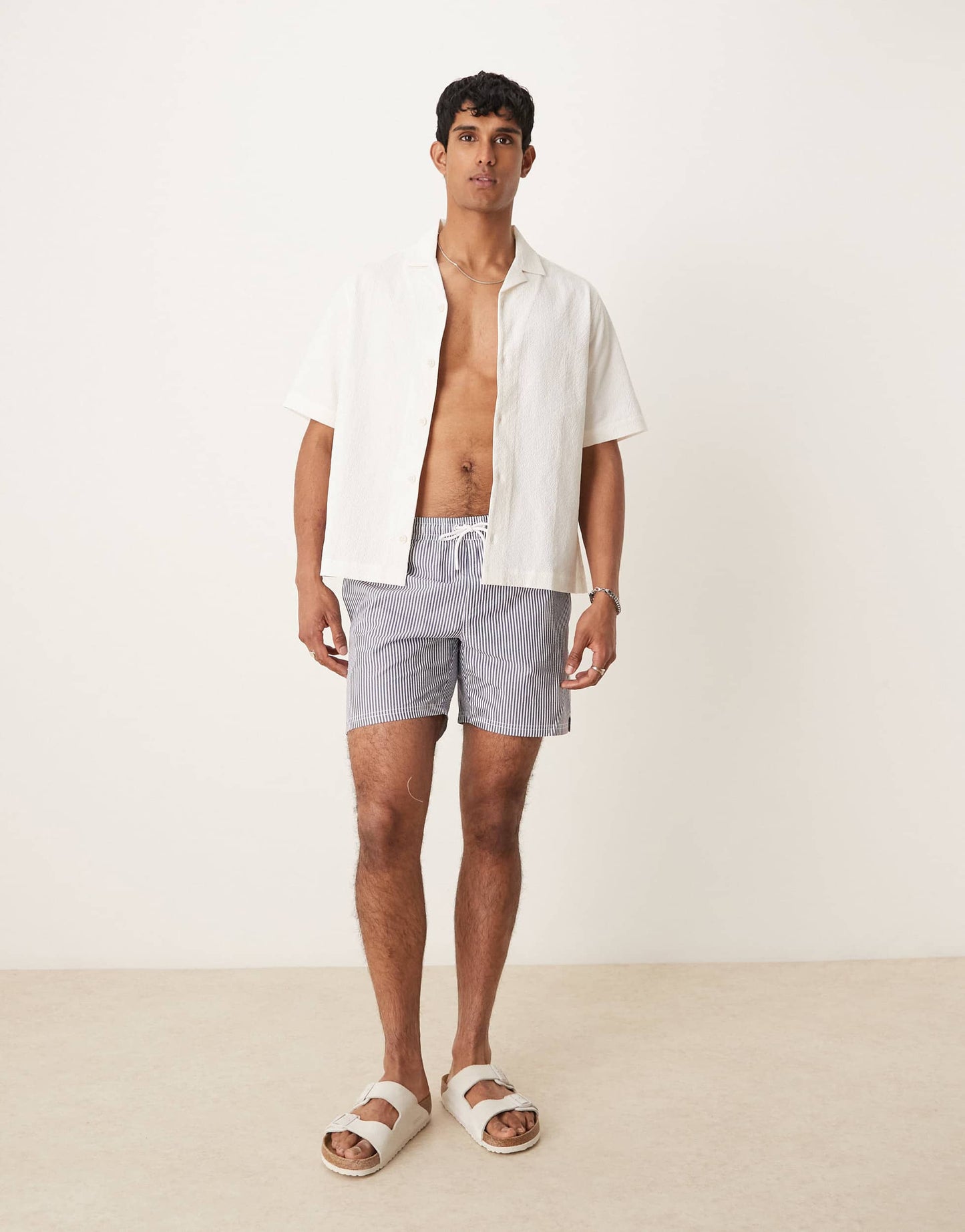 ASOS DESIGN boxy revere seersucker shirt in white