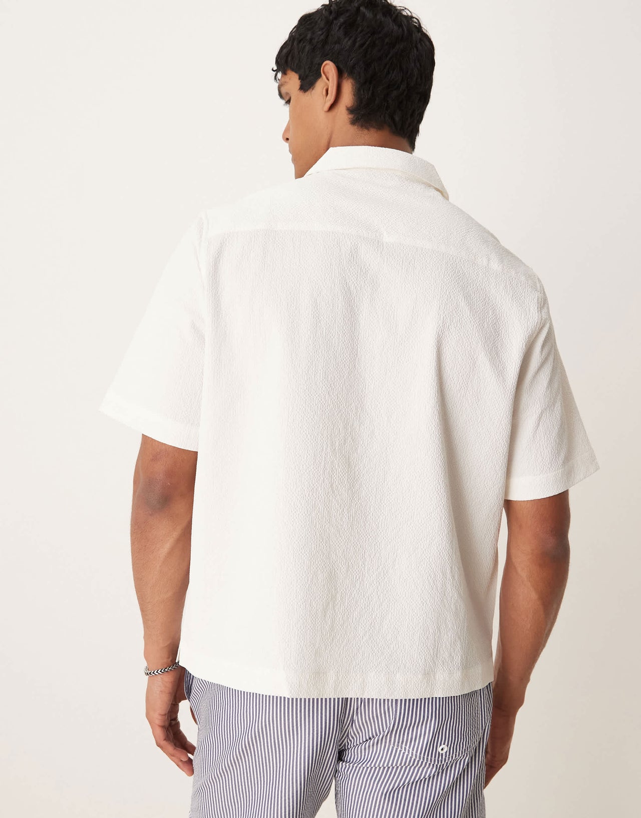 ASOS DESIGN boxy revere seersucker shirt in white