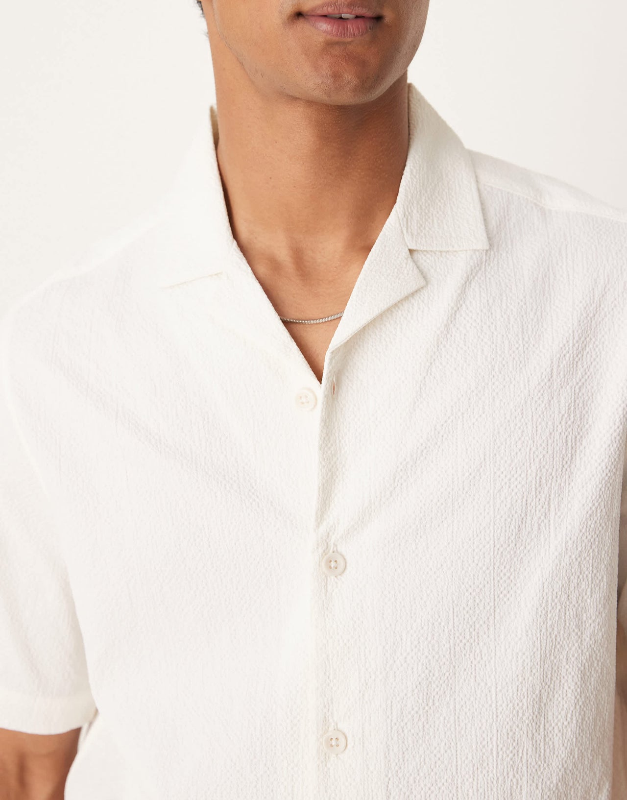ASOS DESIGN boxy revere seersucker shirt in white