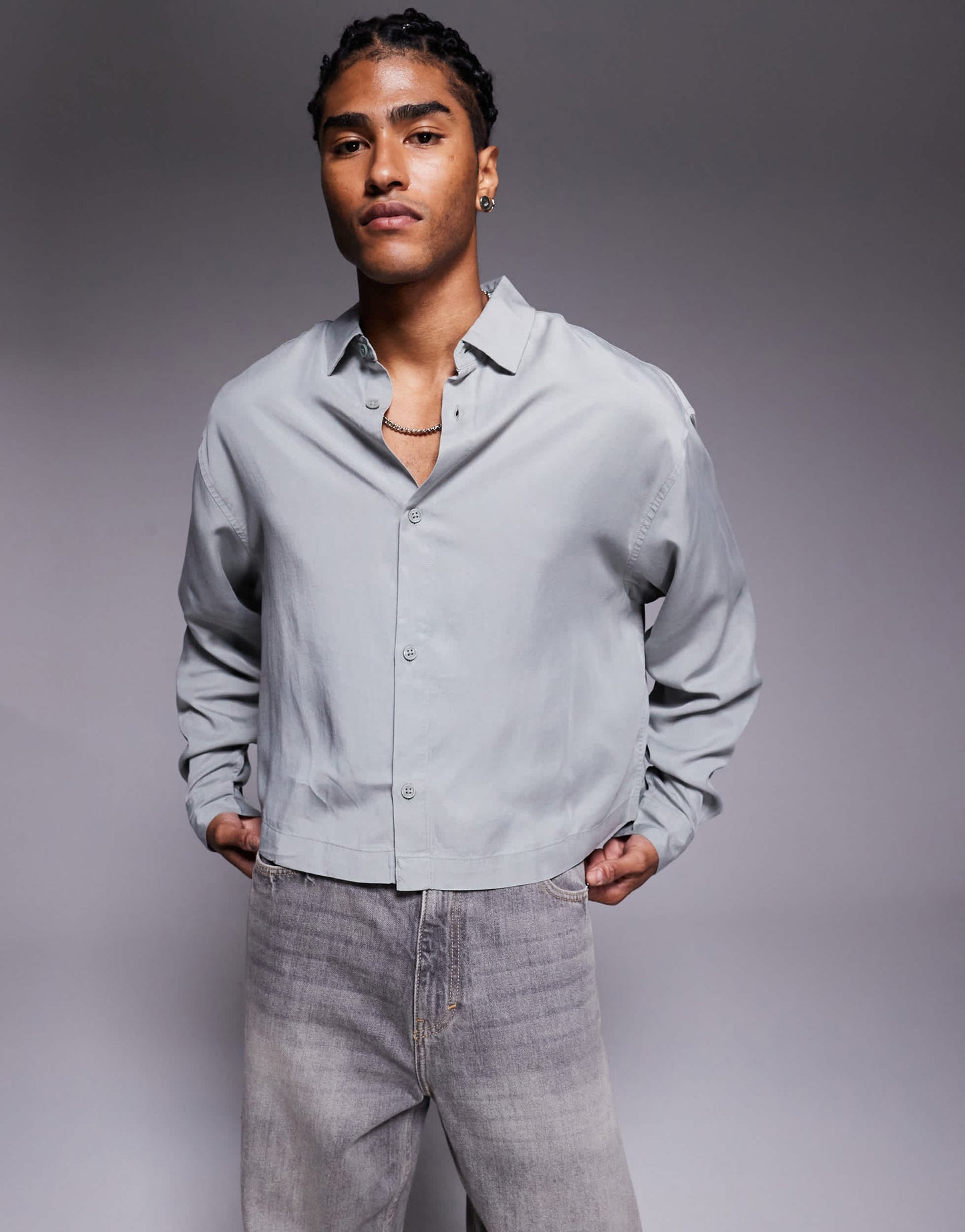 ASOS DESIGN premium oversized cropped shirt in grey