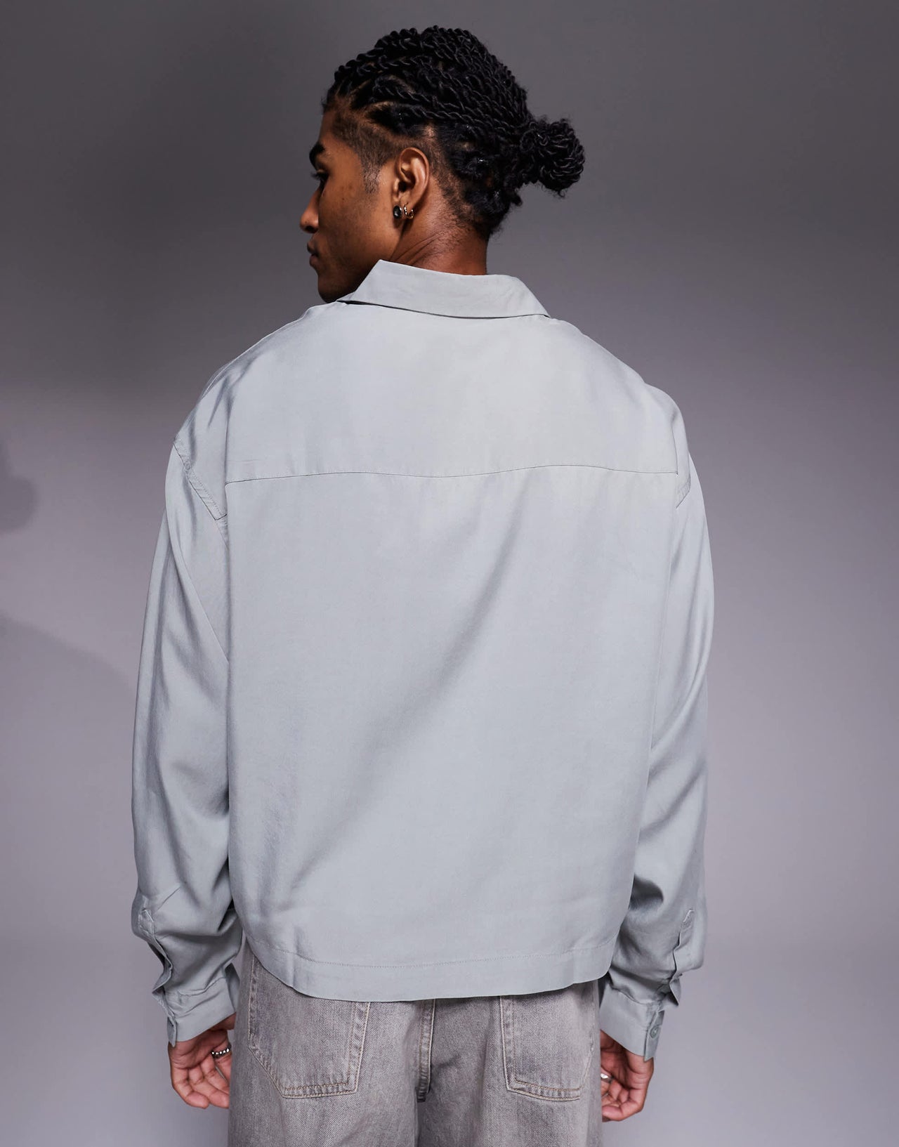ASOS DESIGN premium oversized cropped shirt in grey